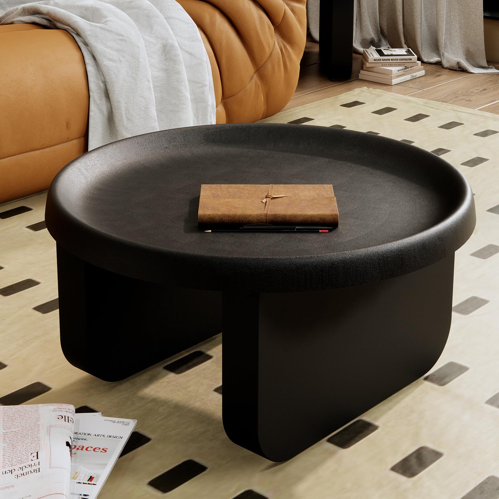 Modern Round Coffee Table Set - Black Nesting Metal Center Table for Living Room, Unique Circle Design (29.1 x 16.5 Inches) - Perfect for Small Spaces, Apartment Decor & Contemporary Home Furnishings
