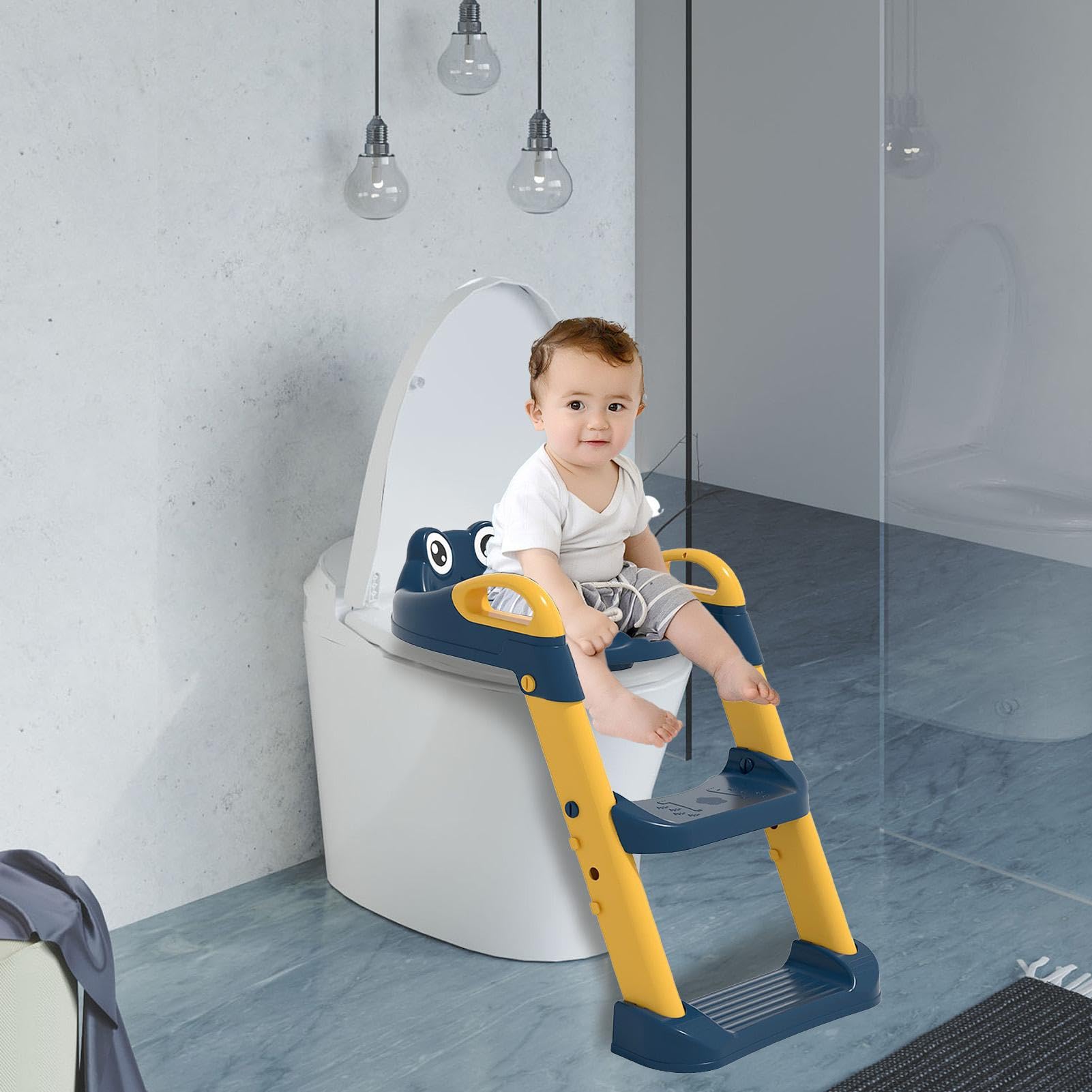 Foldable Anti-Slip Toddler Toilet Training Seat with Adjustable Steps - Potty Training Seat for Boys & Girls Ages 1-3 Years - Perfect for Bathroom Safety & Early Childhood Development