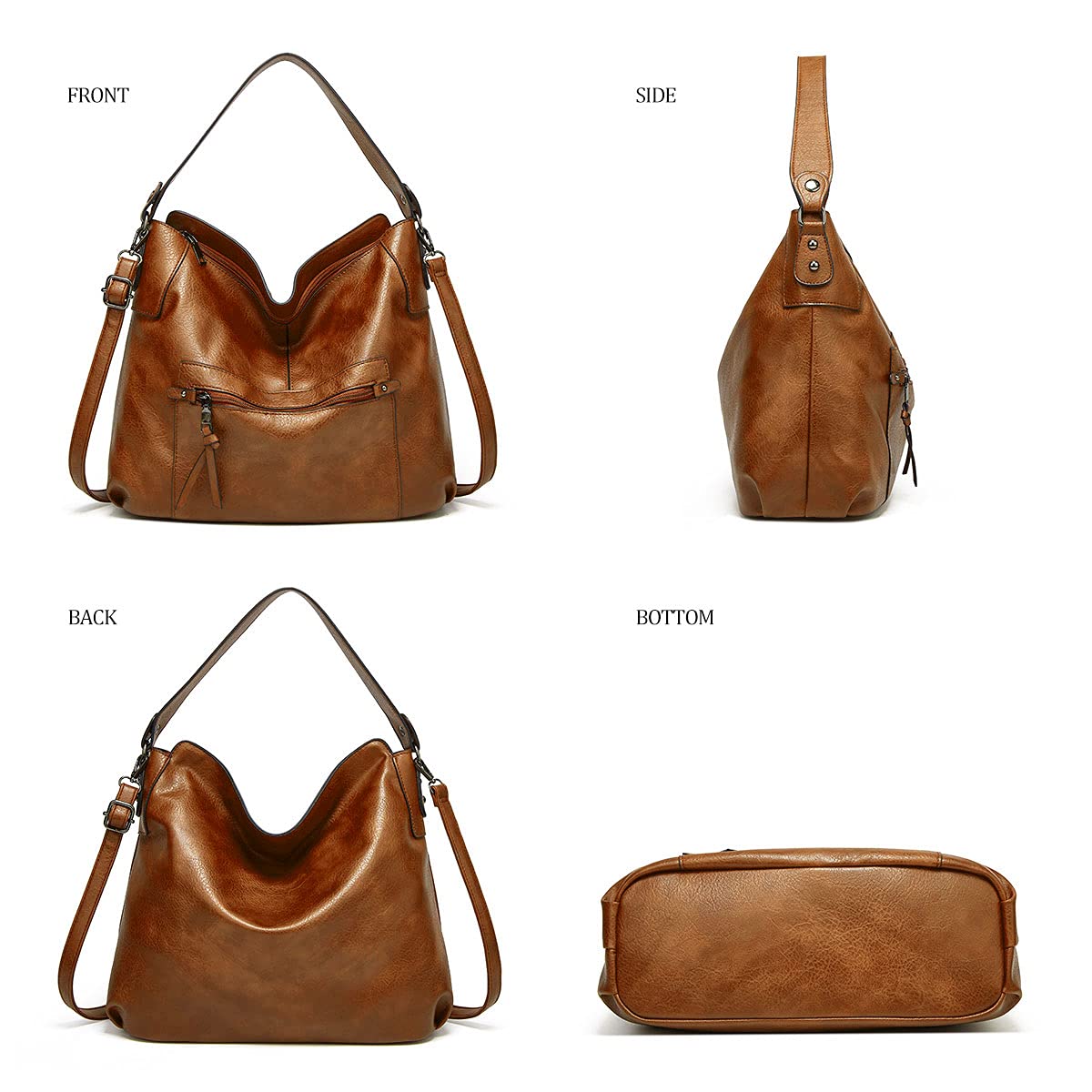 Gladdon Women's Leather Hobo Bag Large Capacity Tote Shoulder Crossbody Purse Set (2PCS) - Perfect for Work, Travel & Everyday Use