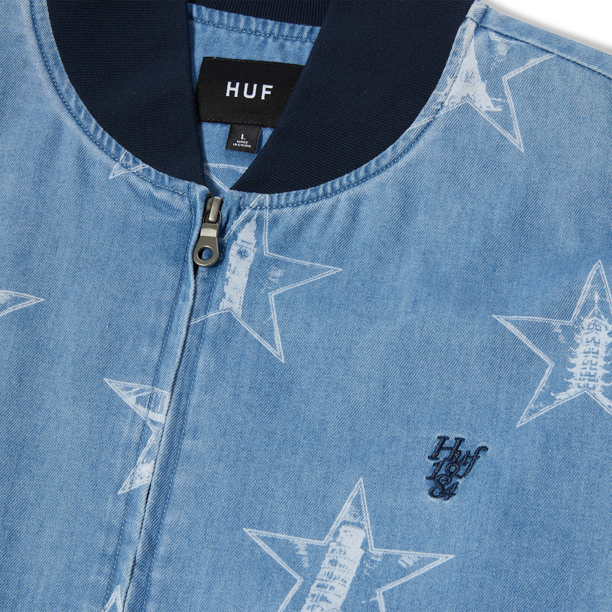 HUF LANDMARK JACKET - Medium Washed Denim Jacket for Men | Streetwear Fashion | Perfect for Urban Outfits & Casual Wear