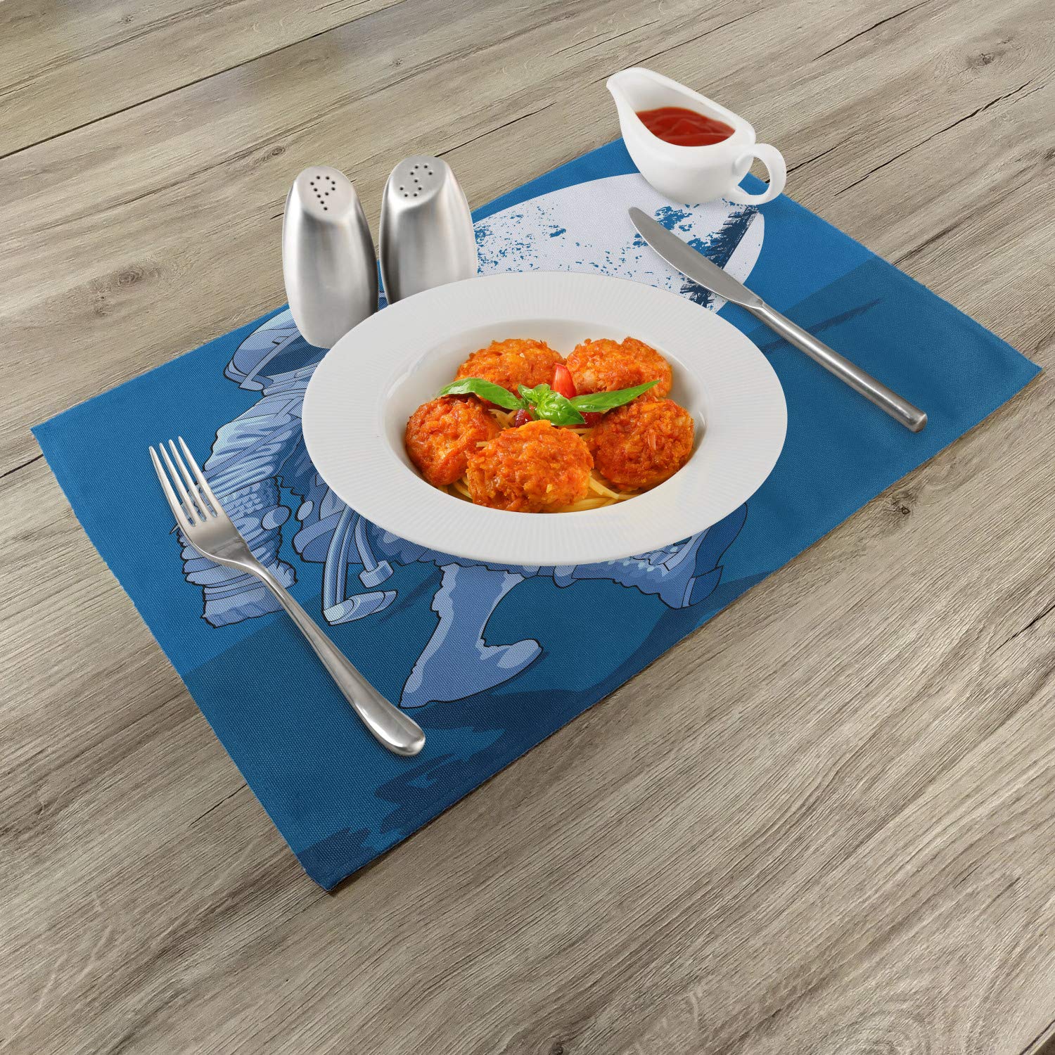 Ambesonne Astronaut Place Mats Set of 4 - Space-Themed Washable Fabric Table Mats for Dining Room & Kitchen Decor - Perfect for Sci-Fi Parties, Space Enthusiasts & Modern Home Decor (Night Blue & White)
