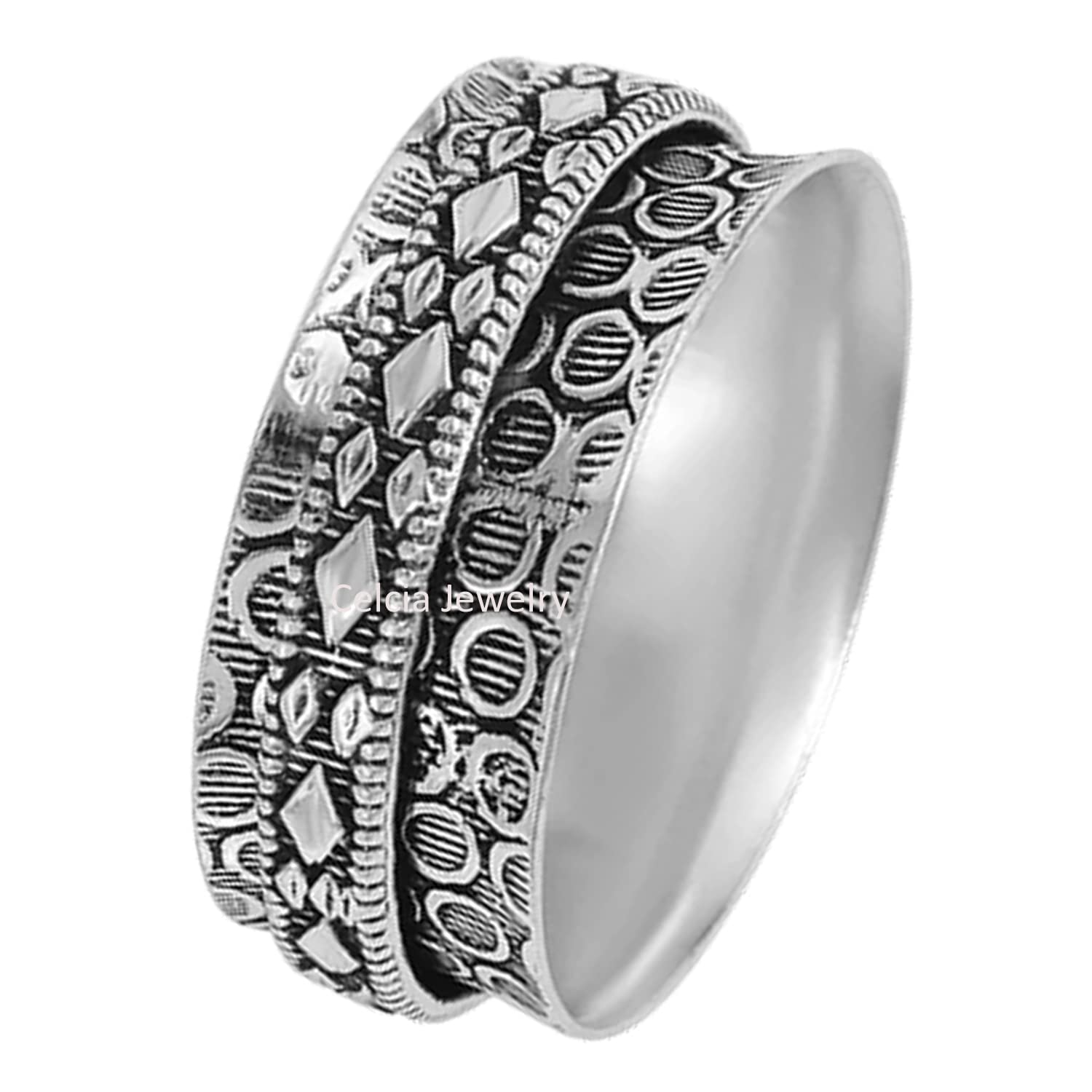 Genuine 925 Sterling Silver Spinner Ring for Anxiety Relief & Meditation - Handmade Textured Thumb Ring (Size 7) - Perfect for Stress Relief, Mindfulness Practice & Stylish Everyday Wear