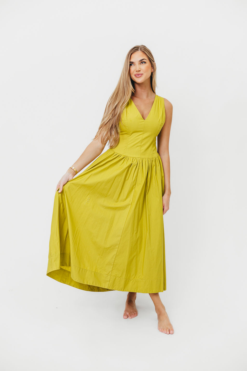 Cece 100% Cotton Maxi Dress with Bow Detail - Flowy Womens Summer Dress in Lemon Grass for Beach Vacation, Garden Party & Casual Outings