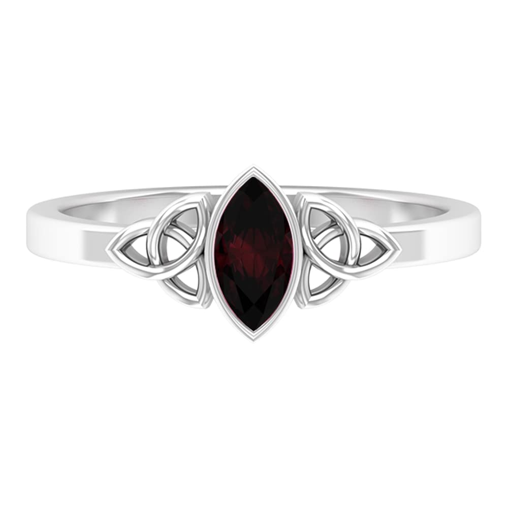 1/2 CT Marquise Garnet Solitaire Ring in 14K Solid Gold with Bezel Setting | Celtic Trinity Knot Design for Women | Perfect for Valentine's Day, Anniversary & Wedding Jewelry Gifts