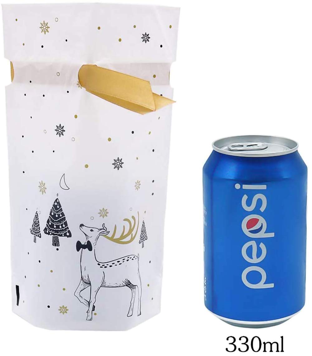 50pcs Plastic Treat Bags with Bows | Drawstring Gift Bags for Candy, Cookies & Party Favors | Christmas Goodie Bags (14.7x23.5x6cm) - Perfect for Holiday Gifting, Birthday Parties & Wedding Favors