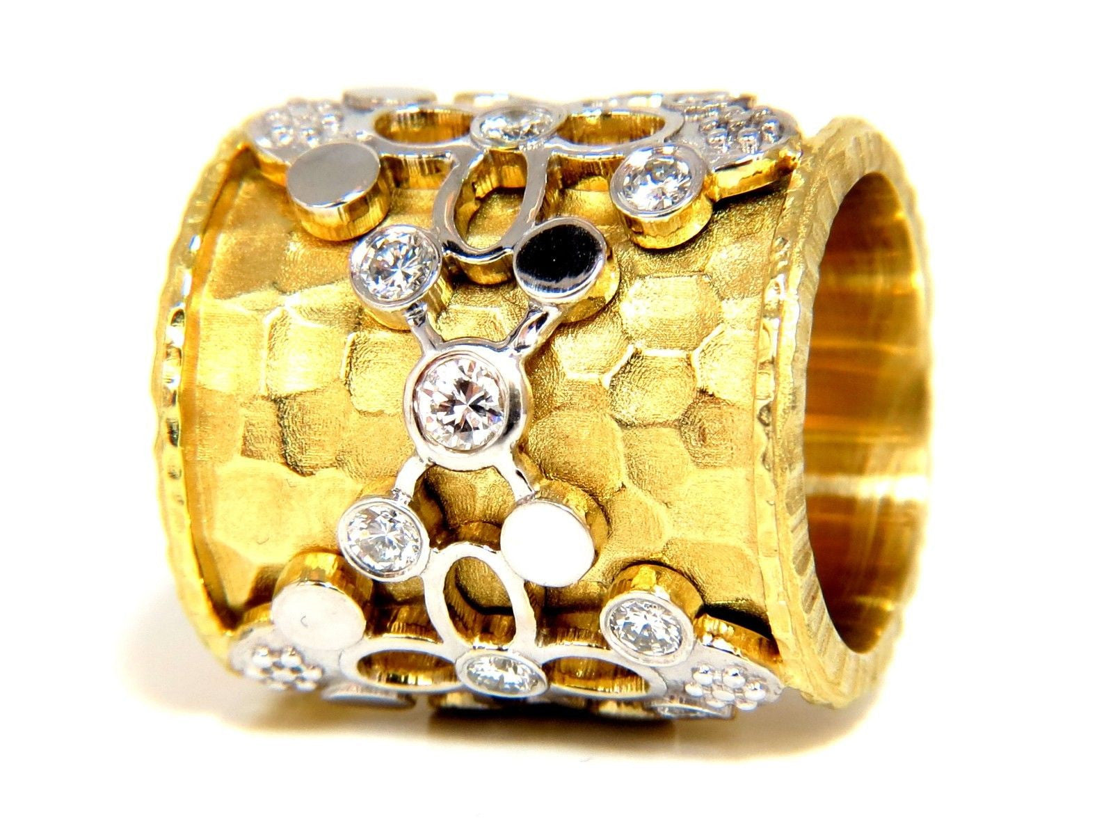1.10CT 14K Gold Diamond Spanish Gothic Deco Revival Hammered Finish Band Ring - Vintage Inspired Jewelry for Weddings, Anniversaries & Special Occasions