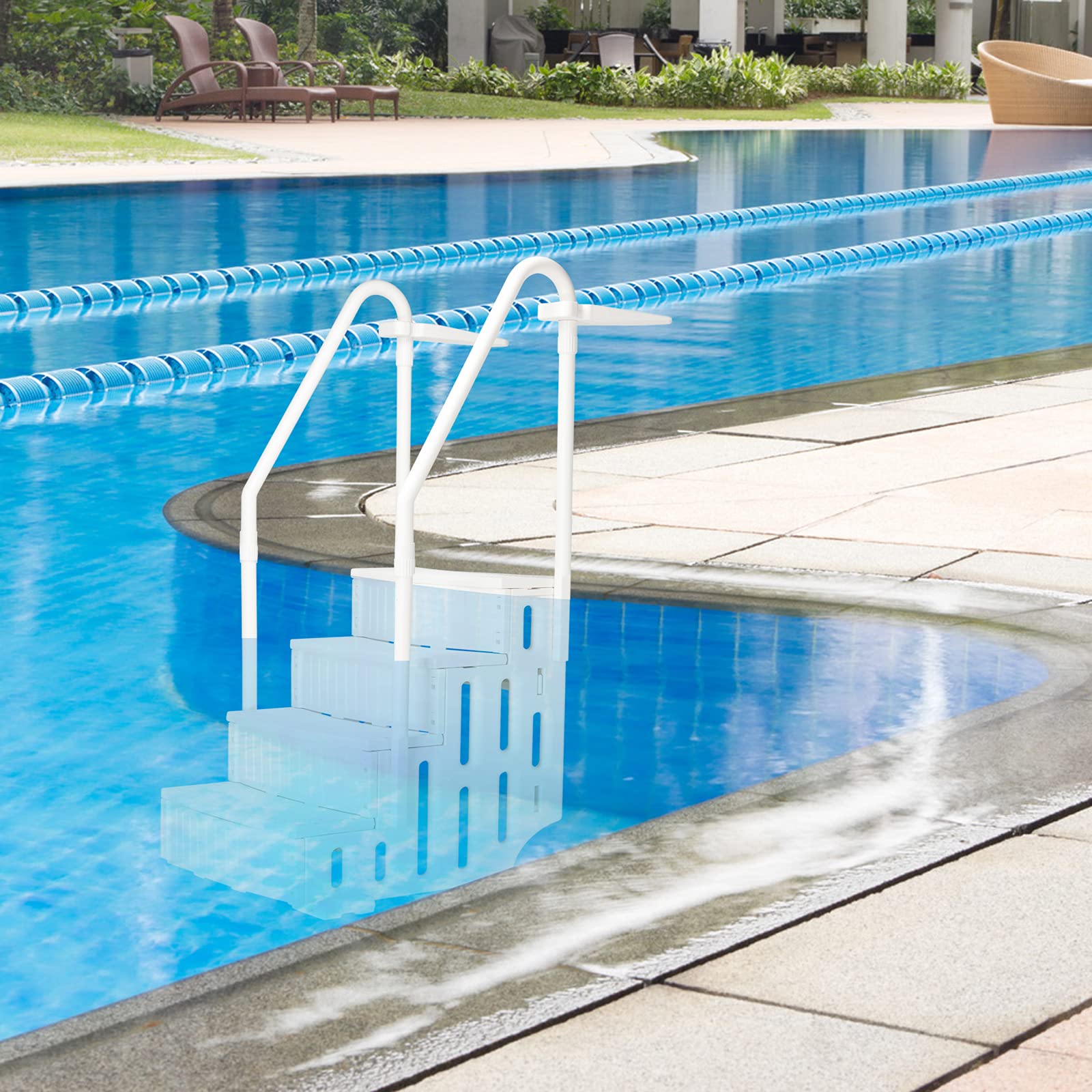 4-Step In-Pool Ladder with Handrails - Safe Entry System for Above Ground Swimming Pools | Durable & Non-Slip Design for Easy Pool Access & Exit | Perfect for Backyard, Inground, and Family Swimming Pools
