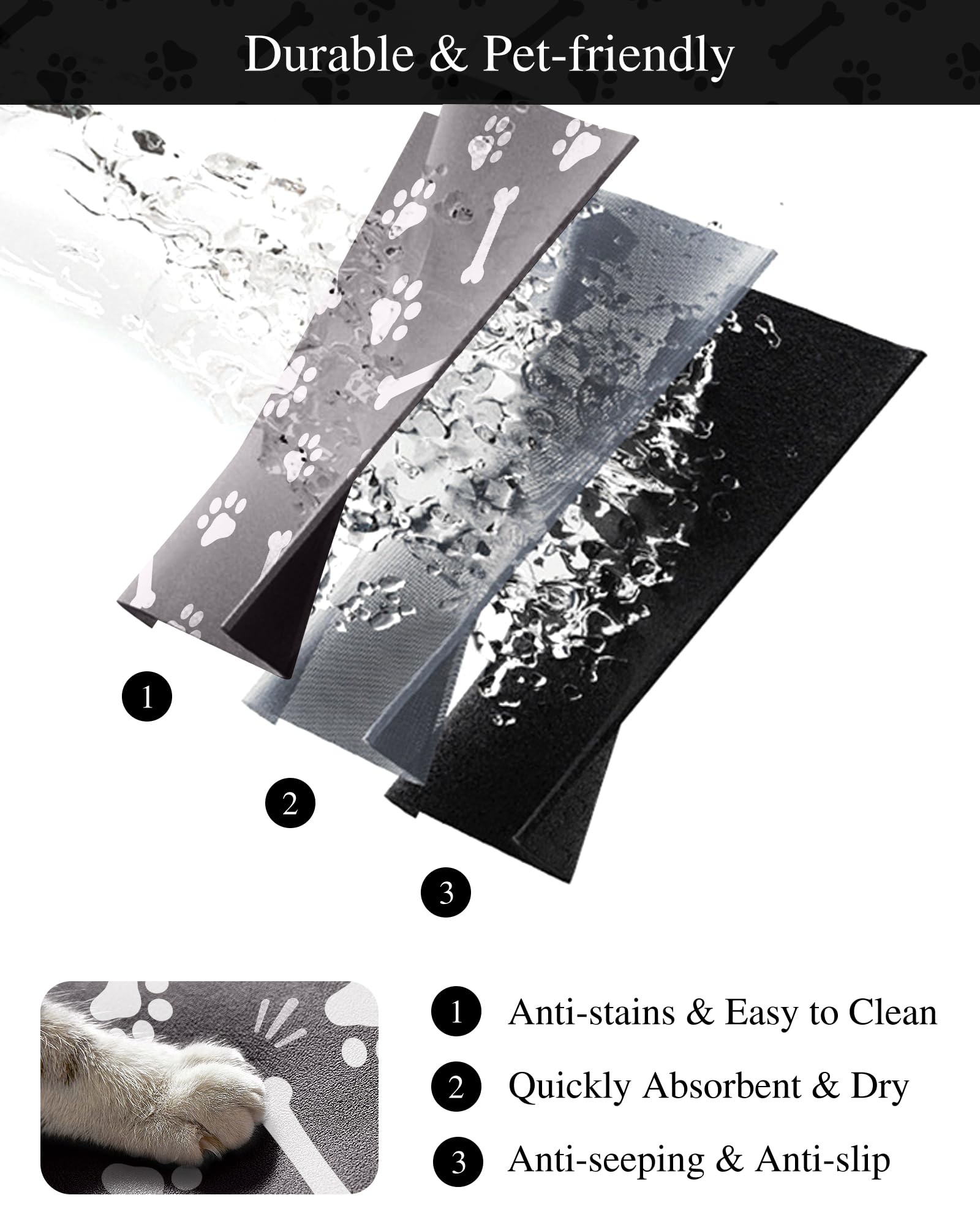 Premium Quick Absorbent Pet Food Mat for Dogs & Cats - 13