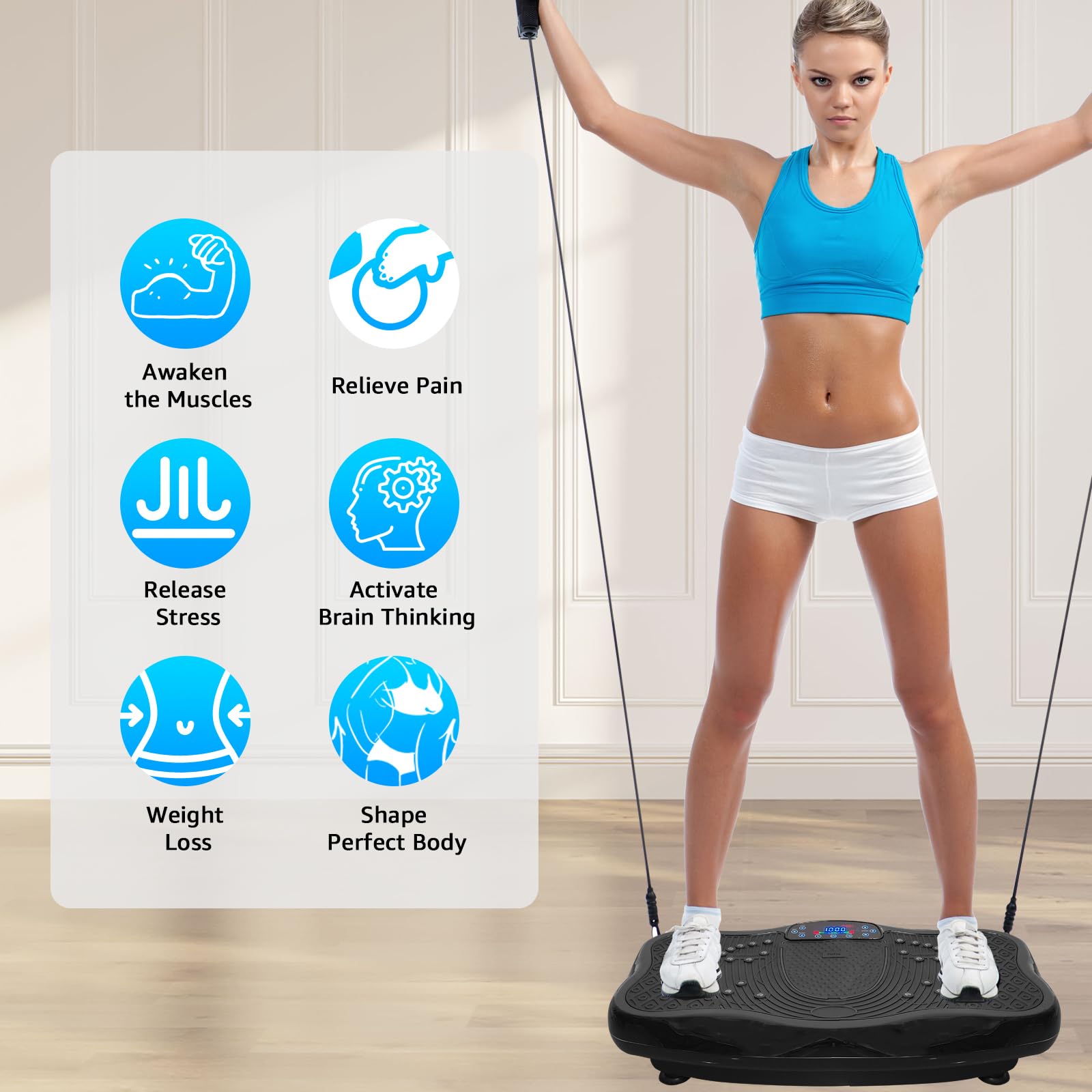 XXL 330 LBS Capacity Vibration Plate Exercise Machine - 120 Levels Whole Body Workout Platform with Resistance Bands - Home Gym Equipment for Weight Loss, Muscle Toning & Recovery - Perfect for Home Fitness, Physical Therapy & Senior Exercise (Black)