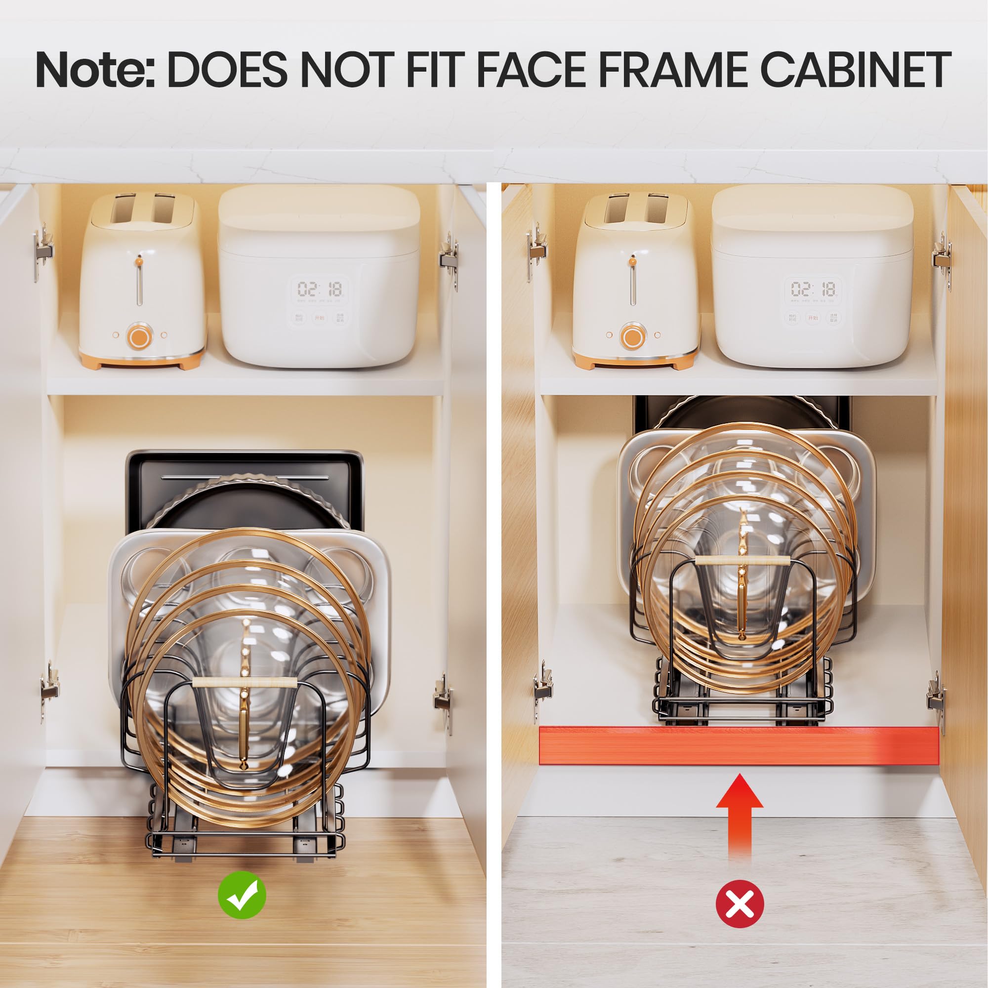 2-Pack Under Cabinet Pots and Pans Organizer with Adjustable Dividers & Handles - Space Saving Kitchen Storage for Cookware, Utensils & Cabinet Organization - Perfect for Small Kitchens & RV Cooking