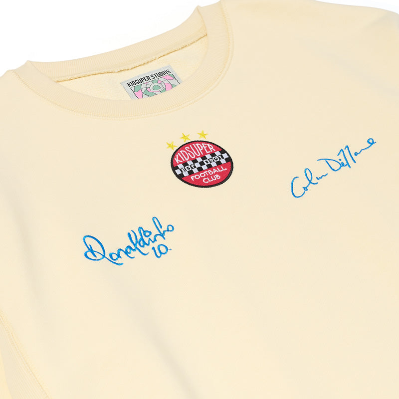 Ronaldinho x KidSuper Cream Crewneck Sweatshirt | Vintage Football & Streetwear Style | Perfect for Casual Wear & Soccer Fans