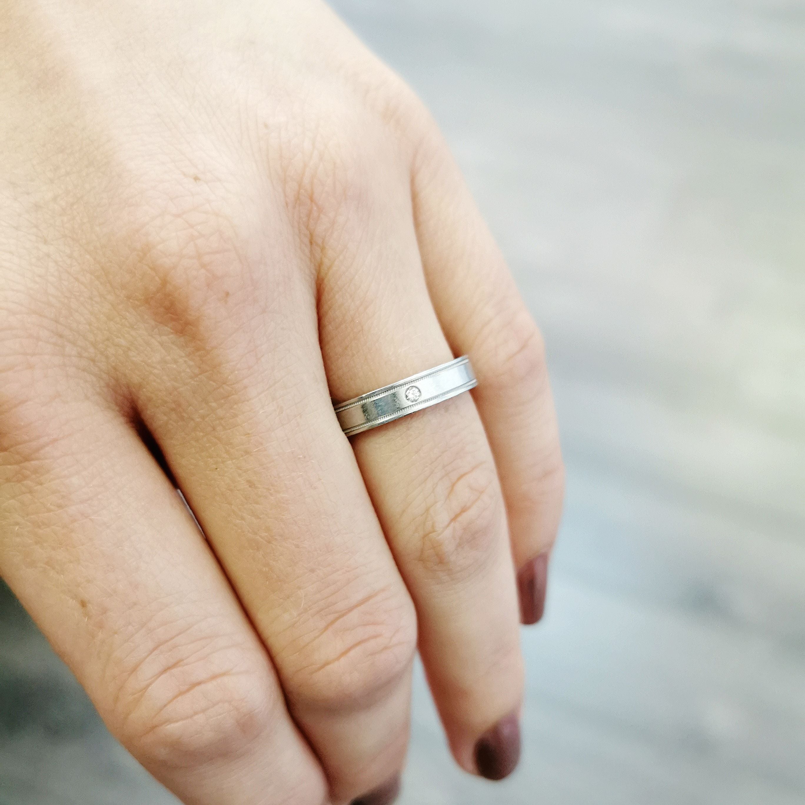 Tiffany & Co. Essential Double Milgrain Ring - 0.01ct Diamond Ring for Women, Size 7.5, Sterling Silver, Elegant Wedding Band, Anniversary Gift, Perfect for Engagements & Special Occasions