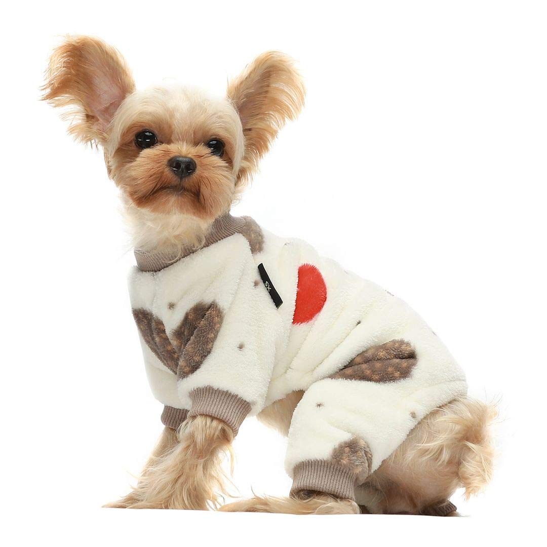Fitwarm Hedgehog Fuzzy Dog Pajamas - Winter Clothes for Small Dogs (Girl & Boy) | Pet Onesie with Feet & Cat Outfit | Warm & Cozy | White & Brown | XL Size | Perfect for Indoor Sleeping & Cold Weather Outings