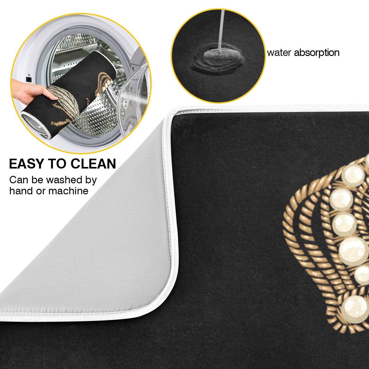 Susiyo Super Absorbent Microfiber Dish Drying Mat with Gold Bee & Crown Design - Heat-Resistant Kitchen Counter Mat (18x24 Inch) - Perfect for Drying Dishes, Protecting Countertops & Organizing Kitchen