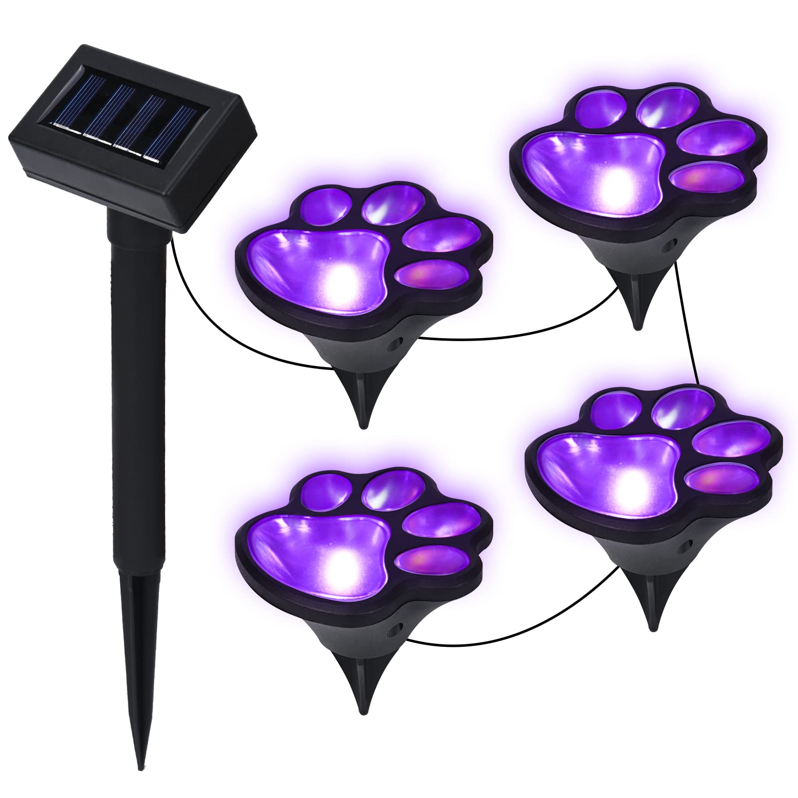 Solar Paw Print Pathway Lights - Set of 4 Waterproof Outdoor Garden Lights for Walkway, Yard & Patio | Dog & Cat Themed Solar Powered Decorative Landscape Lighting | Perfect for Driveway Borders, Garden Edging & Nighttime Safety