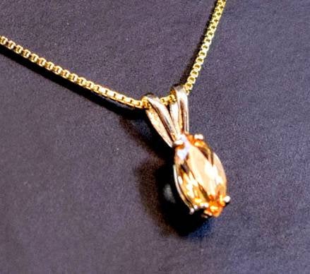 Natural Golden Citrine Pendant Necklace - Solid Sterling Silver or 14K Yellow/White/Rose Gold - 8x4mm to 14x7mm Marquise Cut - Handcrafted Custom Jewelry for Birthdays, Anniversaries & Special Occasions