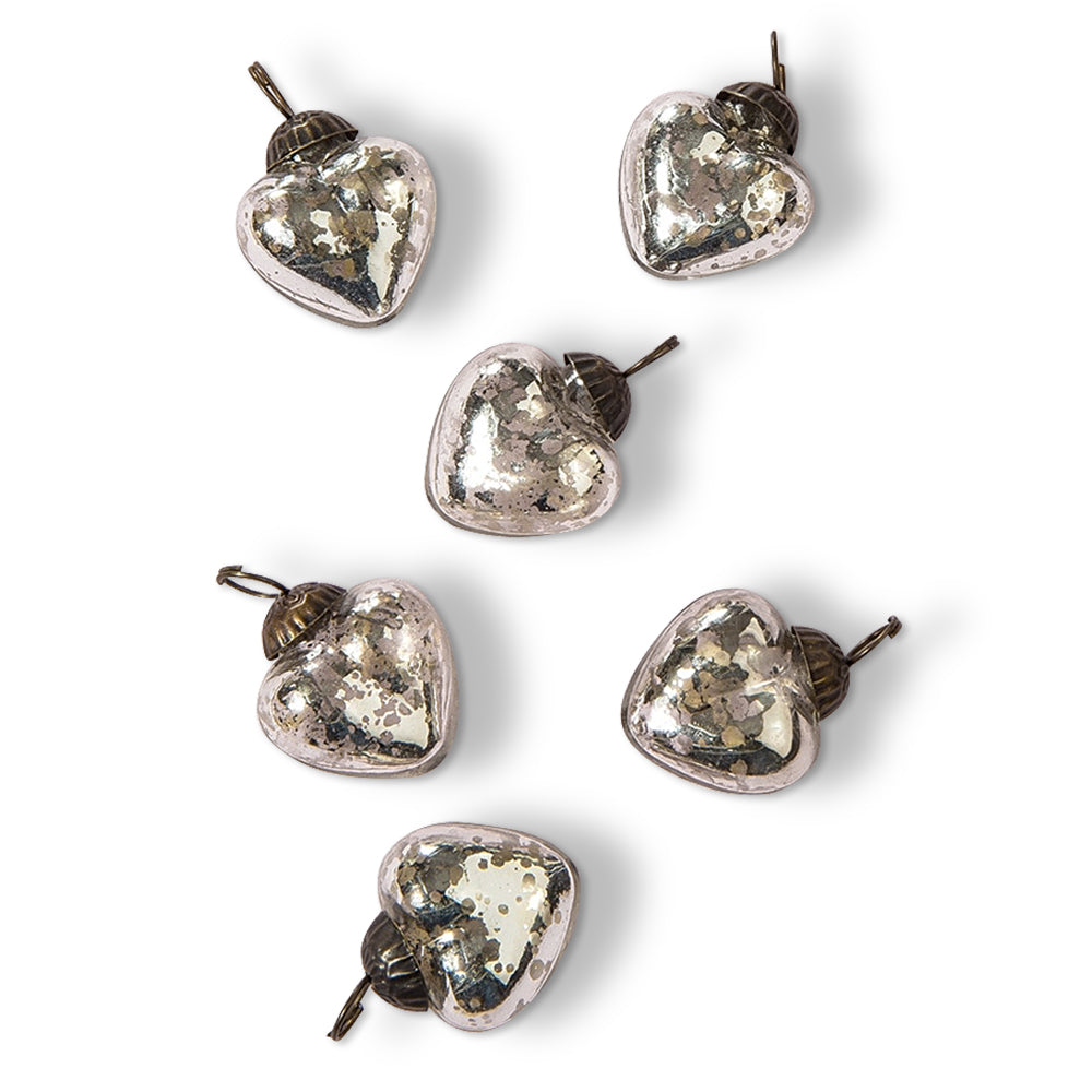 6 Pack Silver Mercury Glass Heart Ornaments - Elegant Christmas Tree Decorations for Holiday, Wedding, and Home Decor