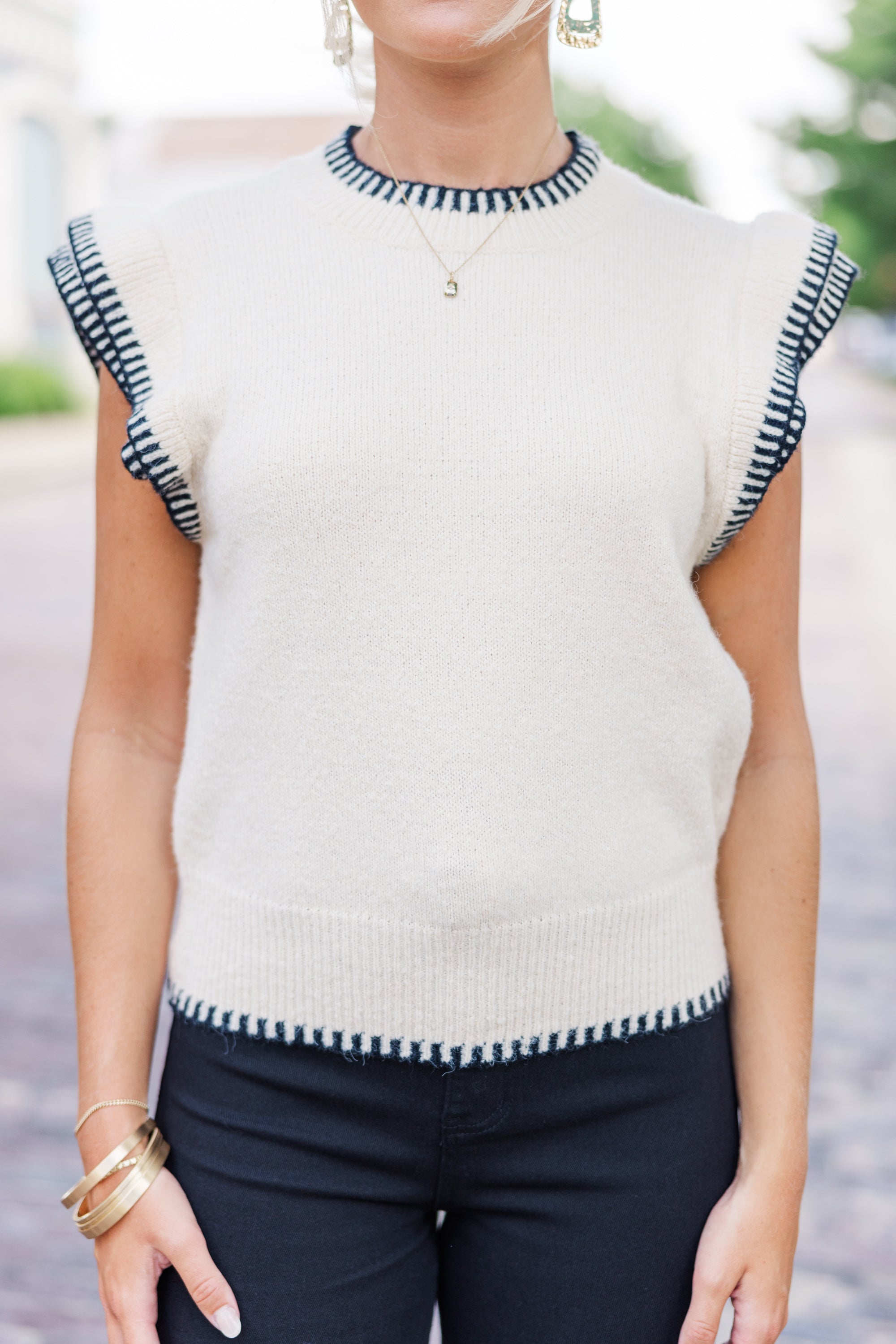 Cream White Ruffled Sweater for Women - Elegant Lace Trim Knit Top | Perfect for Fall Outfits, Date Nights & Office Wear