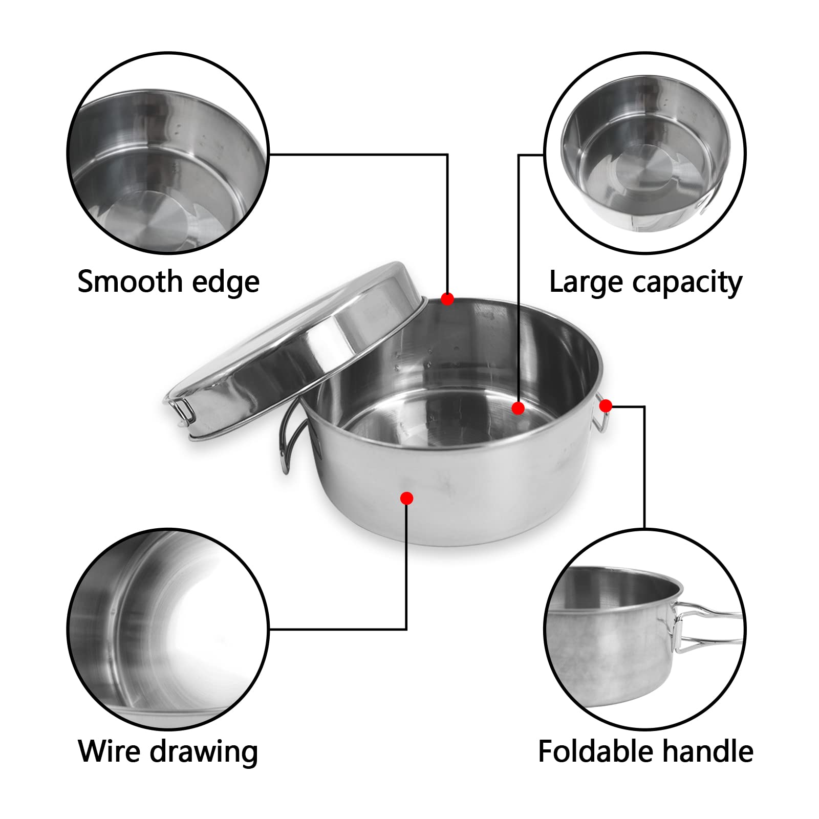 10Pcs Stainless Steel Camping Cookware Set - Lightweight Mess Kit with Folding Handle, Pots, Pans, Cups & Utensils for Backpacking, Hiking, Outdoor Adventures & Emergency Preparedness