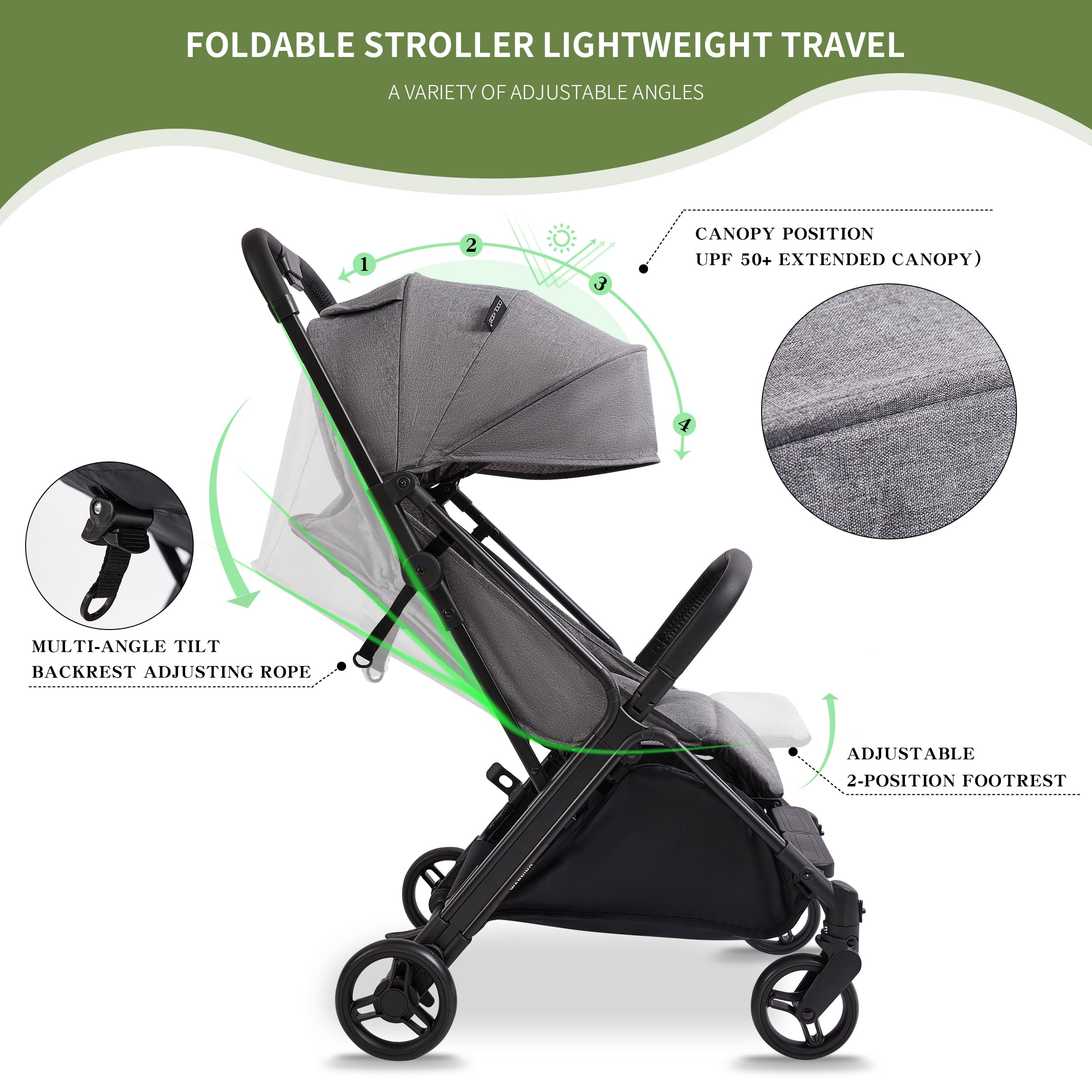 COOL KIDS Lightweight Travel Stroller for Babies - Compact Umbrella Stroller with Automatic Fold & Pop-Up Sun Canopy | Perfect for Airplane Travel, Shopping & Daily Outings (Gray)