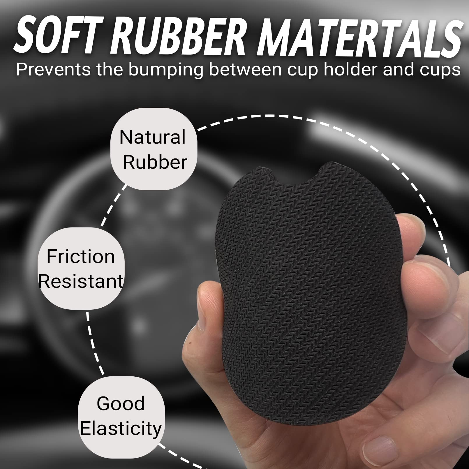 2 Pack Non-Slip Car Cup Holder Coasters with Finger Notch - 2.75