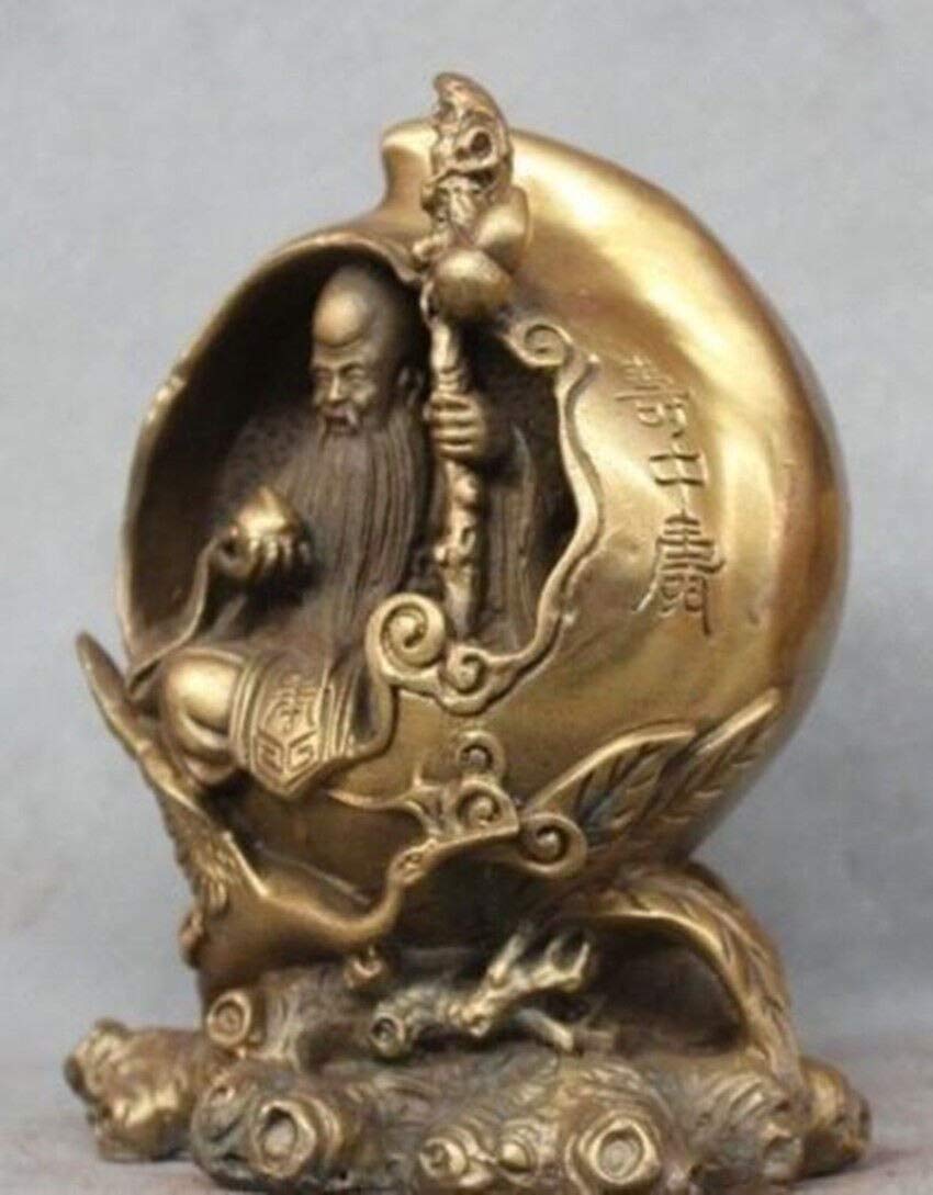 Exquisite Chinese Fengshui Brass Longevity God Statue Sitting on Crane - Auspicious Home Decor for Wealth & Harmony | Perfect for Living Room, Office & Meditation Space