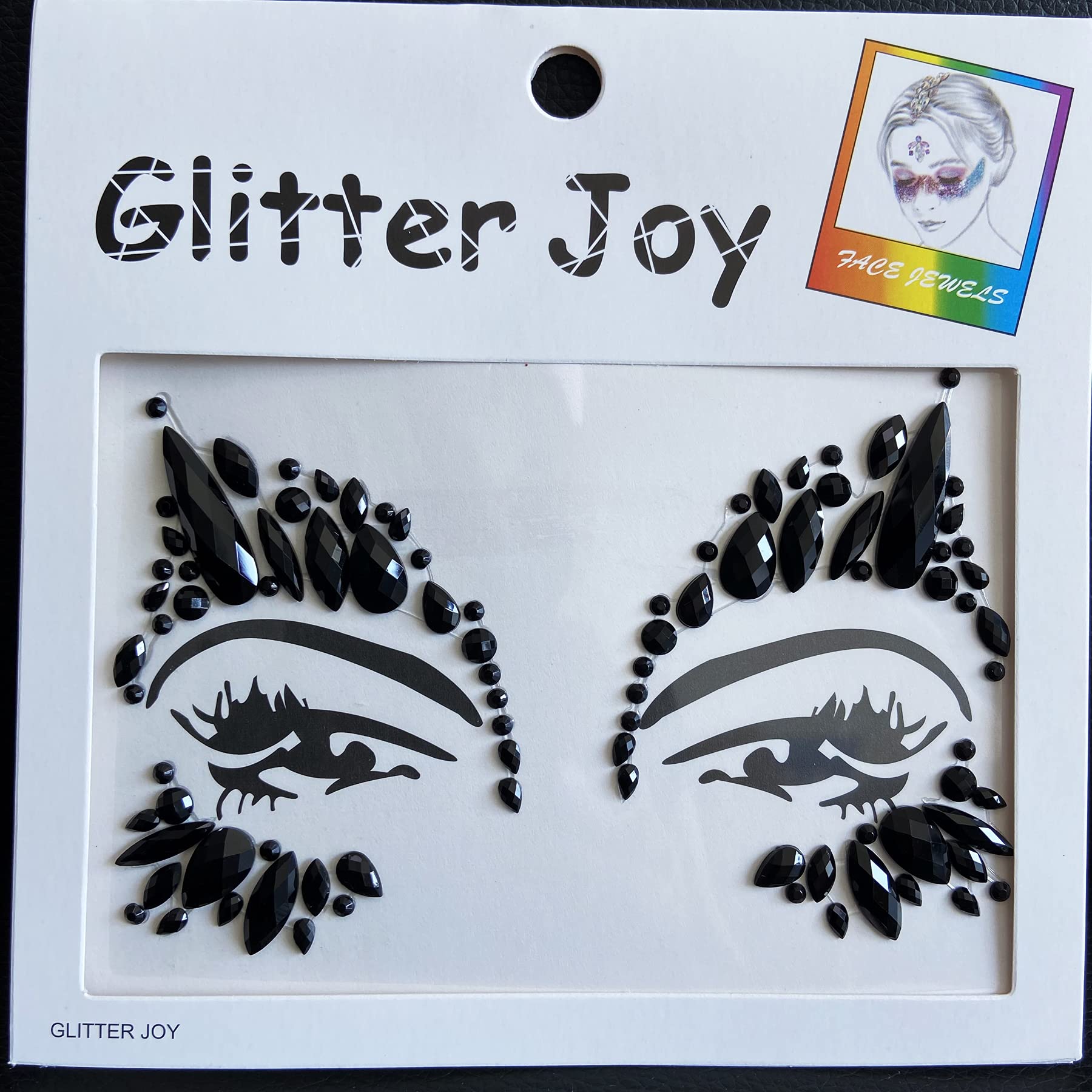 Black Rhinestone Face Gems Stickers - 6 Pack Temporary Face Jewels for Festival, Rave & Body Art | Perfect for Halloween, Cosplay & Party Makeup