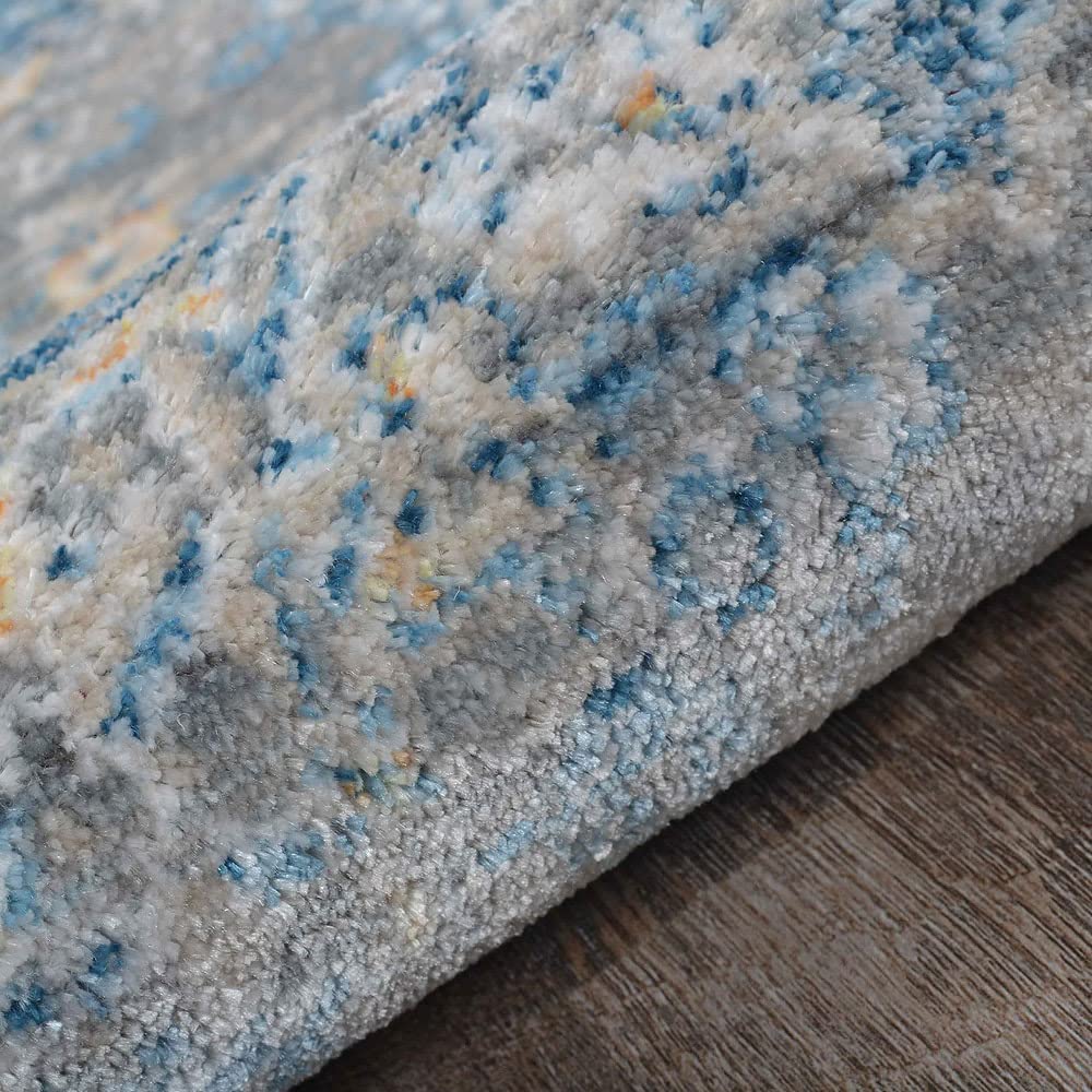 Machine Made Polyester Area Rugs 5'x7'10'' - Gray Blue Oriental Traditional Design Low Pile Carpet for Living Room, Bedroom & Office (M00100)