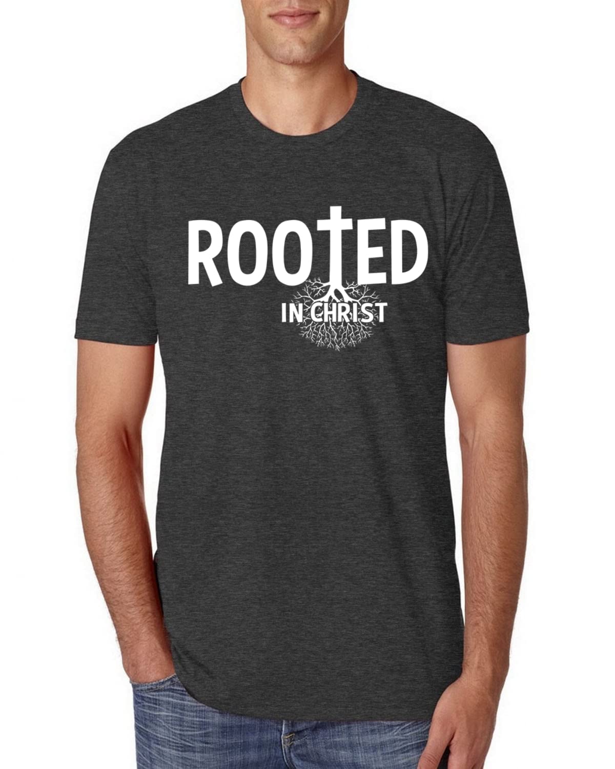 Rooted in Christ Inspirational Christian Men's Premium Tri-Blend T-Shirt - Comfortable Faith-Based Apparel for Church, Bible Study & Everyday Wear
