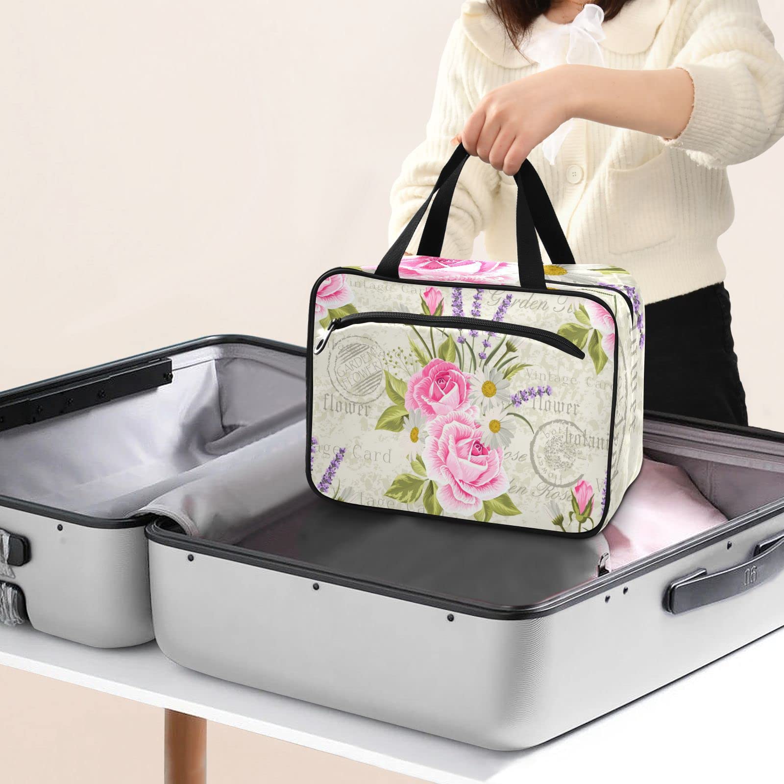 Lavender Travel Toiletry Bag for Women - Hanging Cosmetic Organizer for Makeup & Bathroom