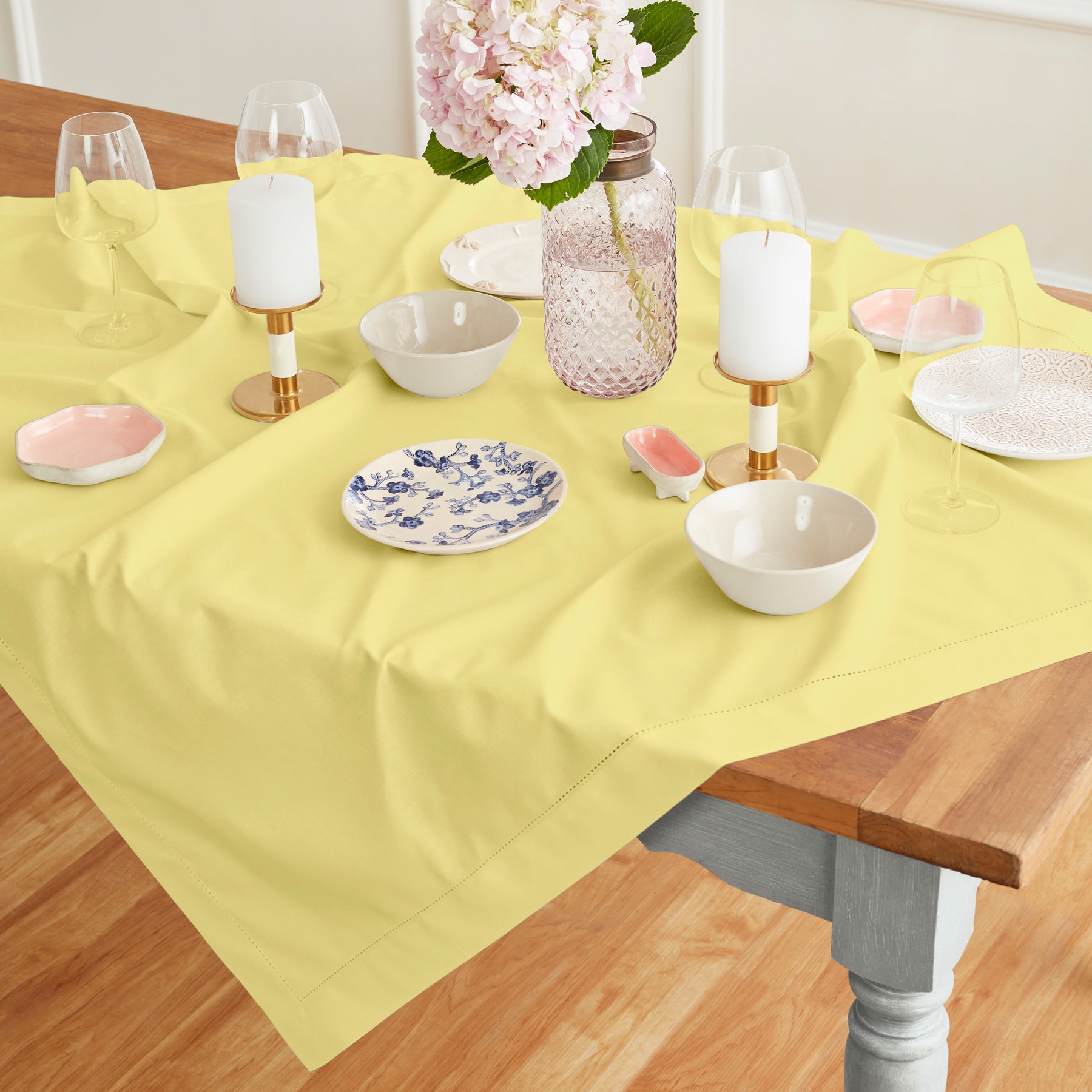 Premium Cotton Linen Hemstitch Table Throw - Elegant Decorative Table Runner for Dining Room, Wedding, Party & Home Decor