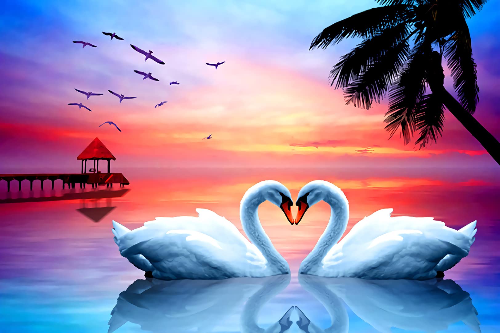 1000 Piece Jigsaw Puzzle for Adults - 3D Wooden Classic Love Swan in Sunset Lake - DIY Educational Puzzle - Christmas Home Decor Gift (29.5x20 Inch) - Perfect for Family Game Night, Stress Relief & Home Decoration