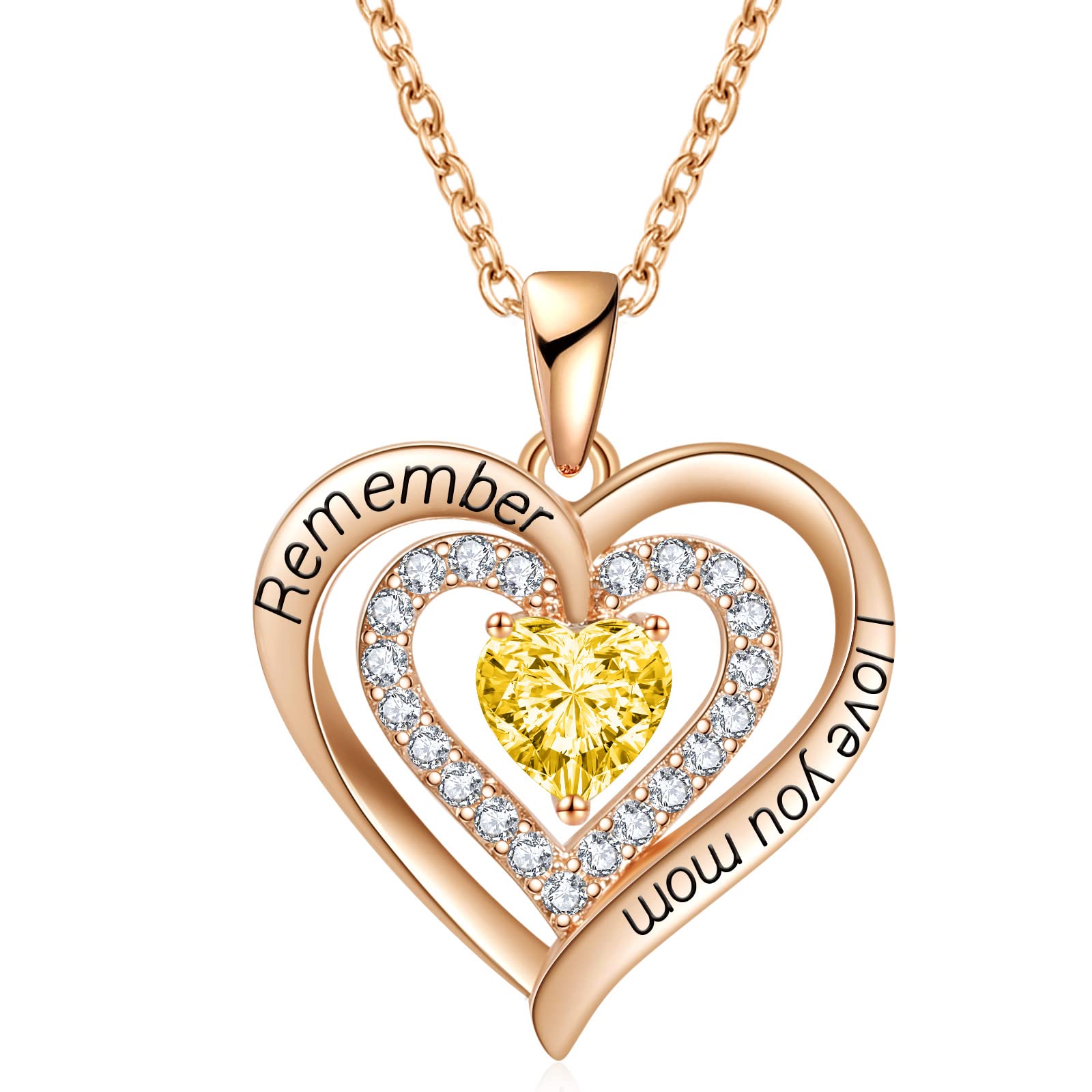 REDBEE 18K Rose Gold Filled & 925 Sterling Silver Birthstone Diamond Heart Pendant Necklace for Women - Mother's Jewelry Gift for Birthday, Valentine's Day, Anniversary | Perfect for Mother-Daughter Bonding, Romantic Dates & Special Occasions