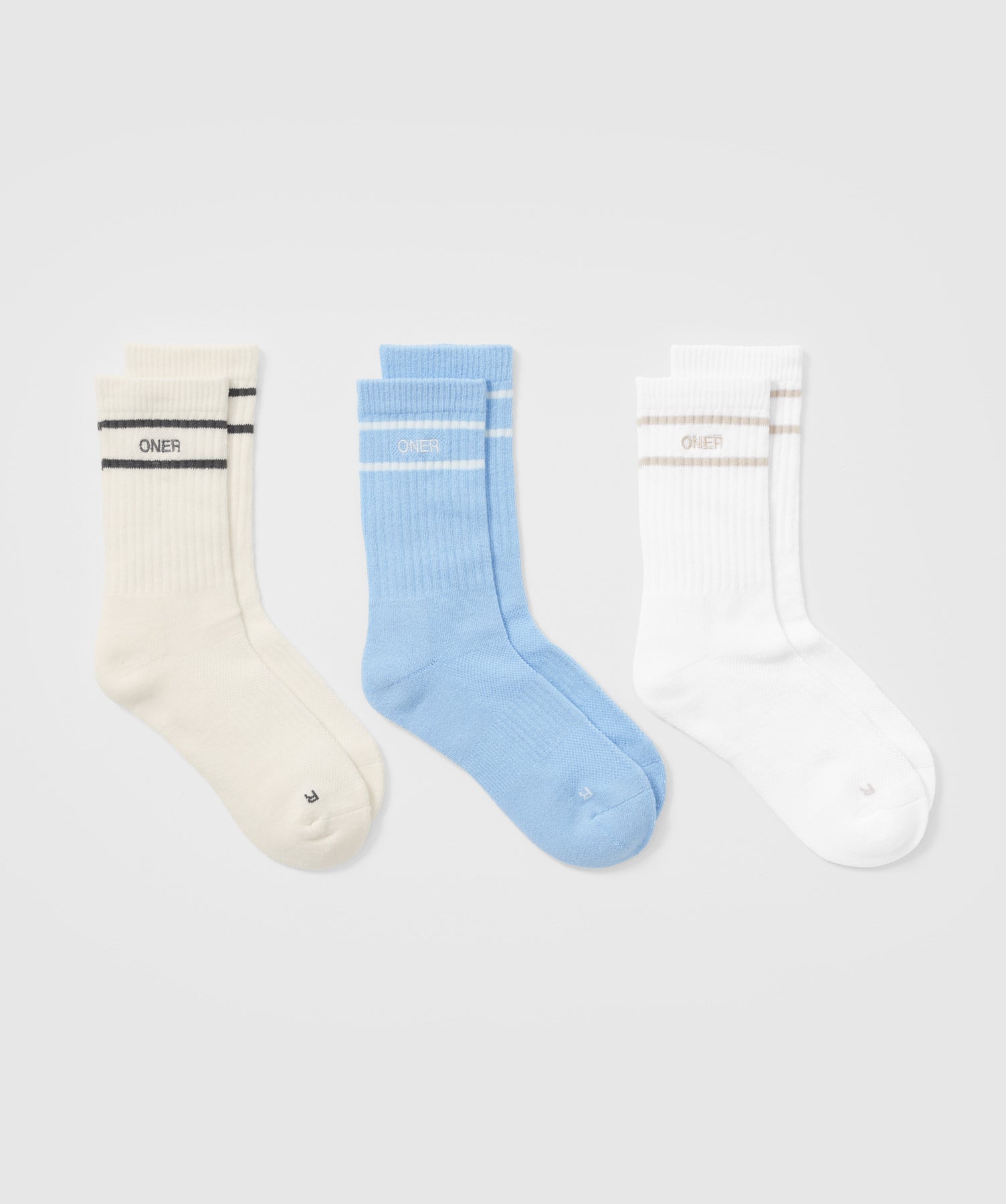 Premium 3-Pack Varsity Crew Socks - Off White, Blue & White Striped | Comfortable Athletic Socks for School, Sports & Everyday Wear