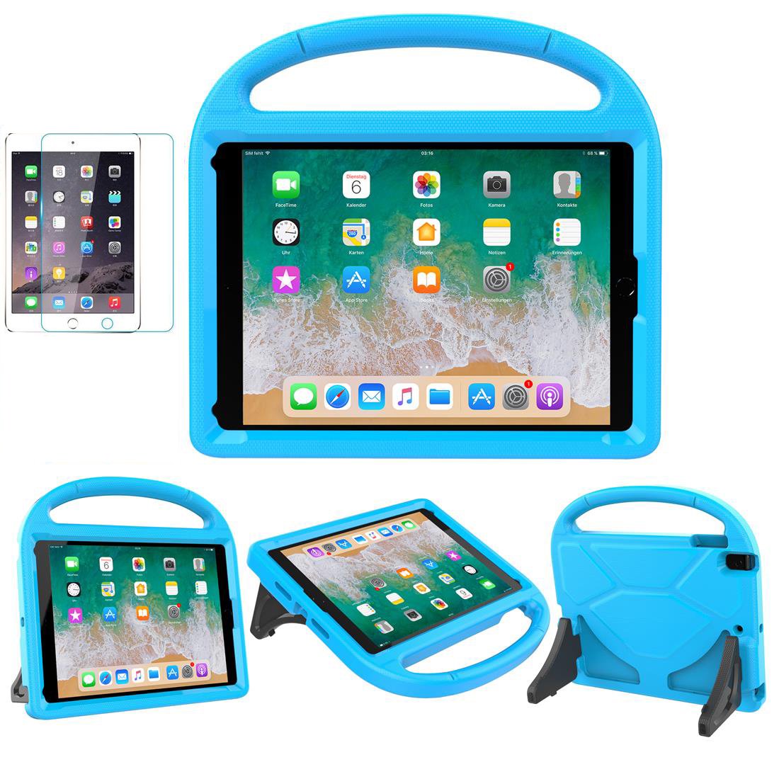 SUPLIK Shockproof Kids iPad Case for iPad 5th/6th Generation, iPad Air 2, iPad Pro 9.7 (9.7-inch 2017/2018) - Durable Protective Cover with Handle Stand & Screen Protector - Perfect for School, Travel & Home Use - Blue