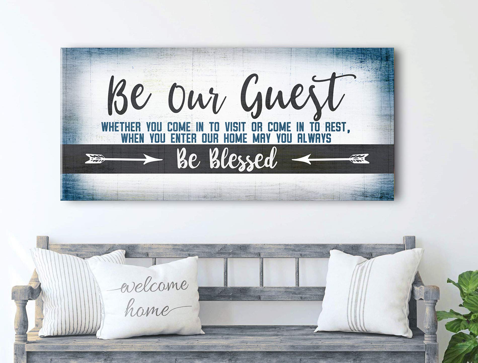 Be Our Guest Wall Decor - Large Framed Wall Art for Bedroom, Guest Room & Above Bed (Blue, 42x19) - Perfect for Home Décor, Housewarming Gift & Interior Design