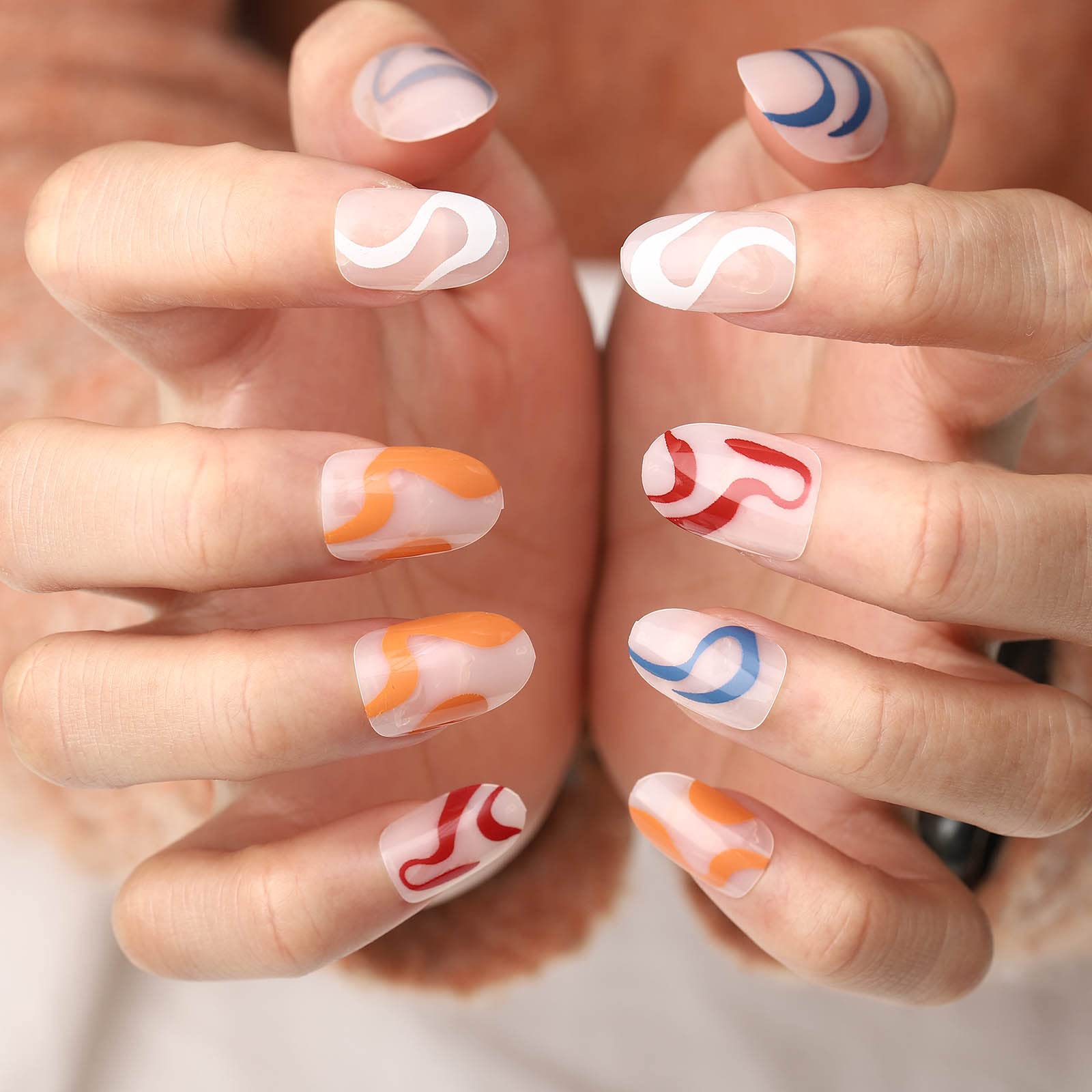 Acenail Medium Length Press on Nails - Glossy French Tip False Nails with 3D Designs | 24Pcs Clear Full Cover Artificial Acrylic Nails for Women & Girls (#8 Oval Line) | Perfect for Parties, Weddings & Everyday Wear