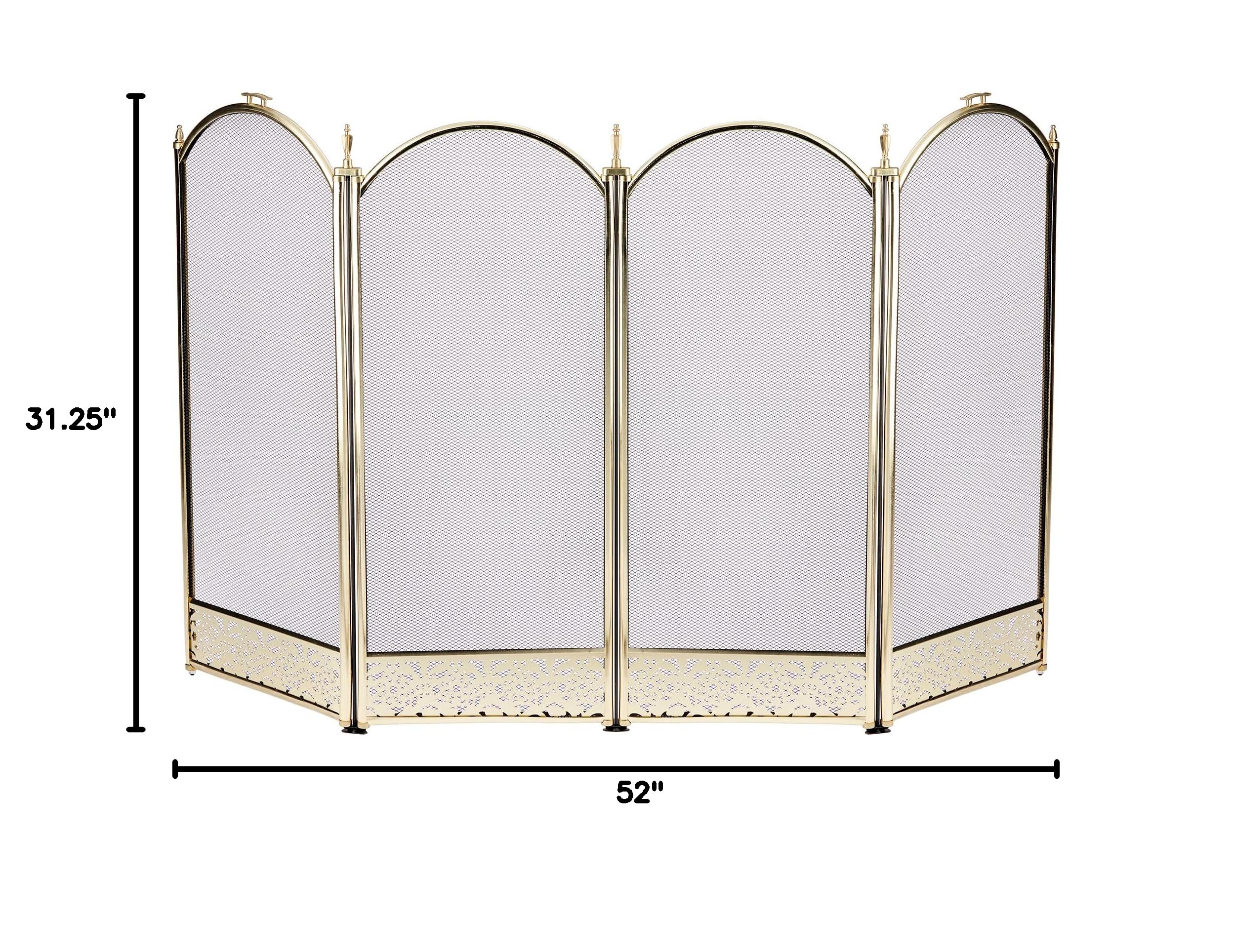 4 Panel Brass Fireplace Screen with Decorative Filigree - Elegant Fireplace Safety Guard for Living Room, Bedroom & Office - Heat Resistant & Stylish Home Decor Accessory