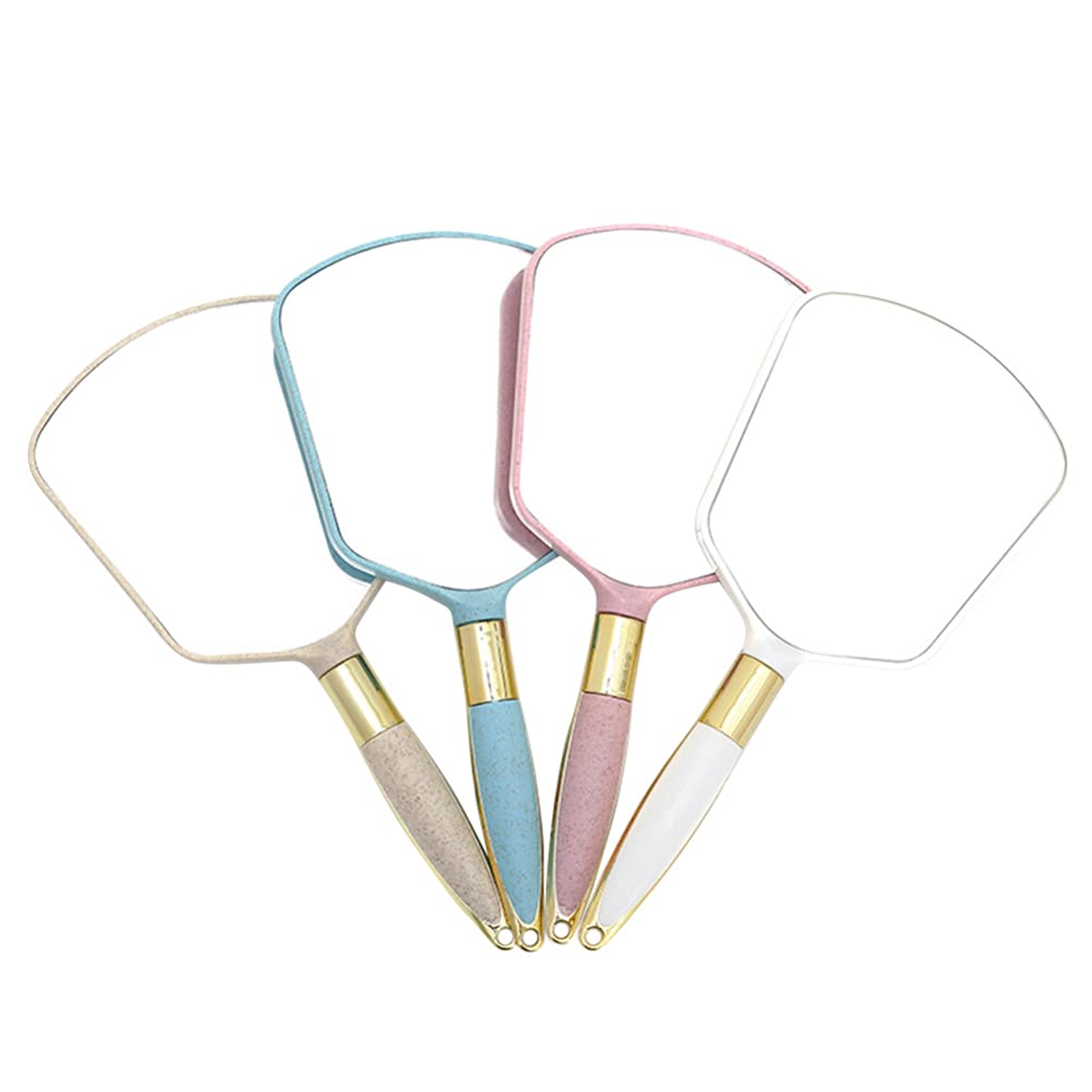 WINOMO 4Pcs Handheld Makeup Mirror Set - Geometric Vanity Mirror with Handle, Portable Cosmetic Mirror for Women & Girls, Travel, Purse & Bag (Pink, Blue, Beige, White) - Perfect for Home, Travel & On-the-Go Touch Ups