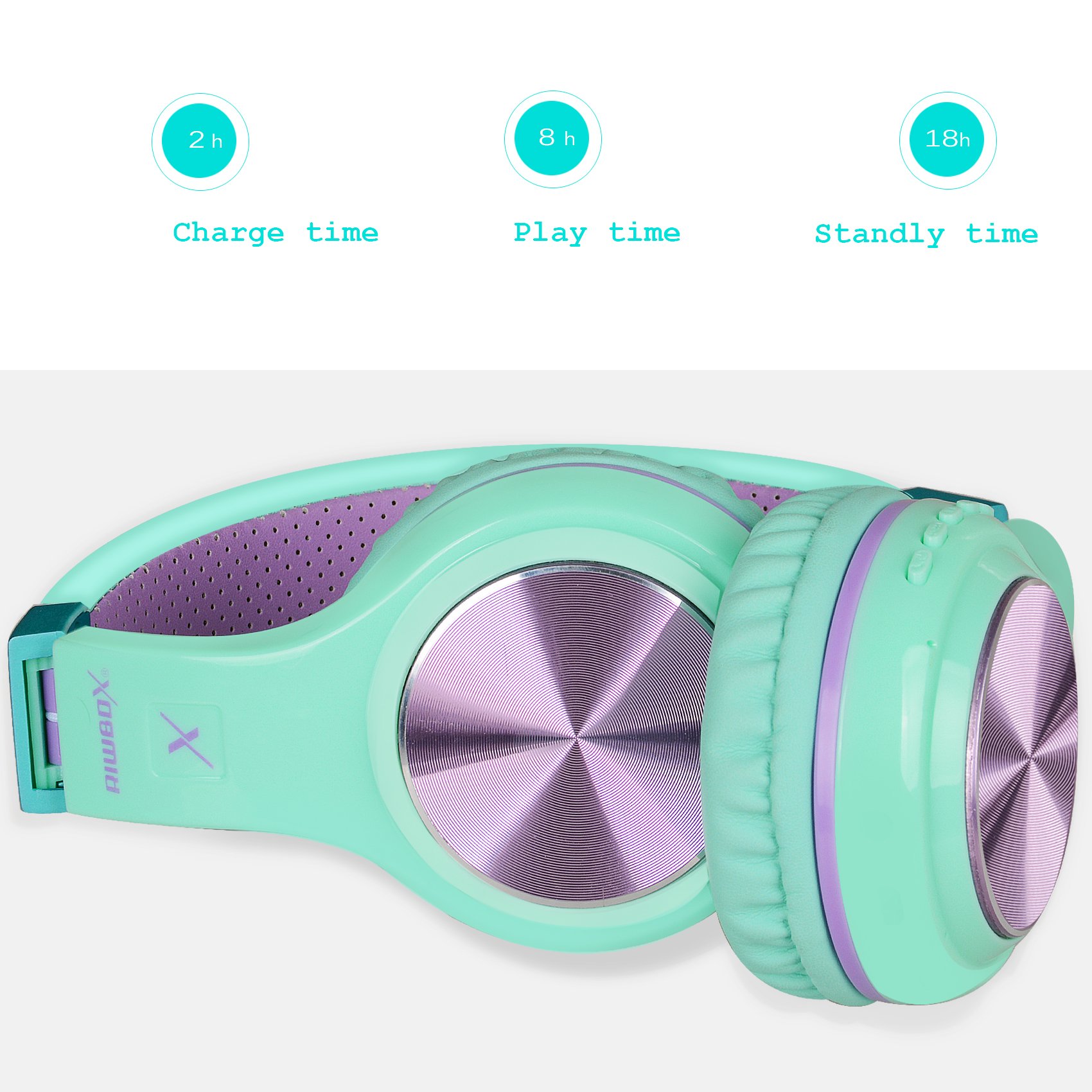 Riwbox XBT-80 Wireless Bluetooth Headphones Over Ear with Microphone, Foldable Stereo Headset with Volume Control for PC/Phone/TV/Gym, Purple Green - Perfect for Workouts, Travel & Home Entertainment