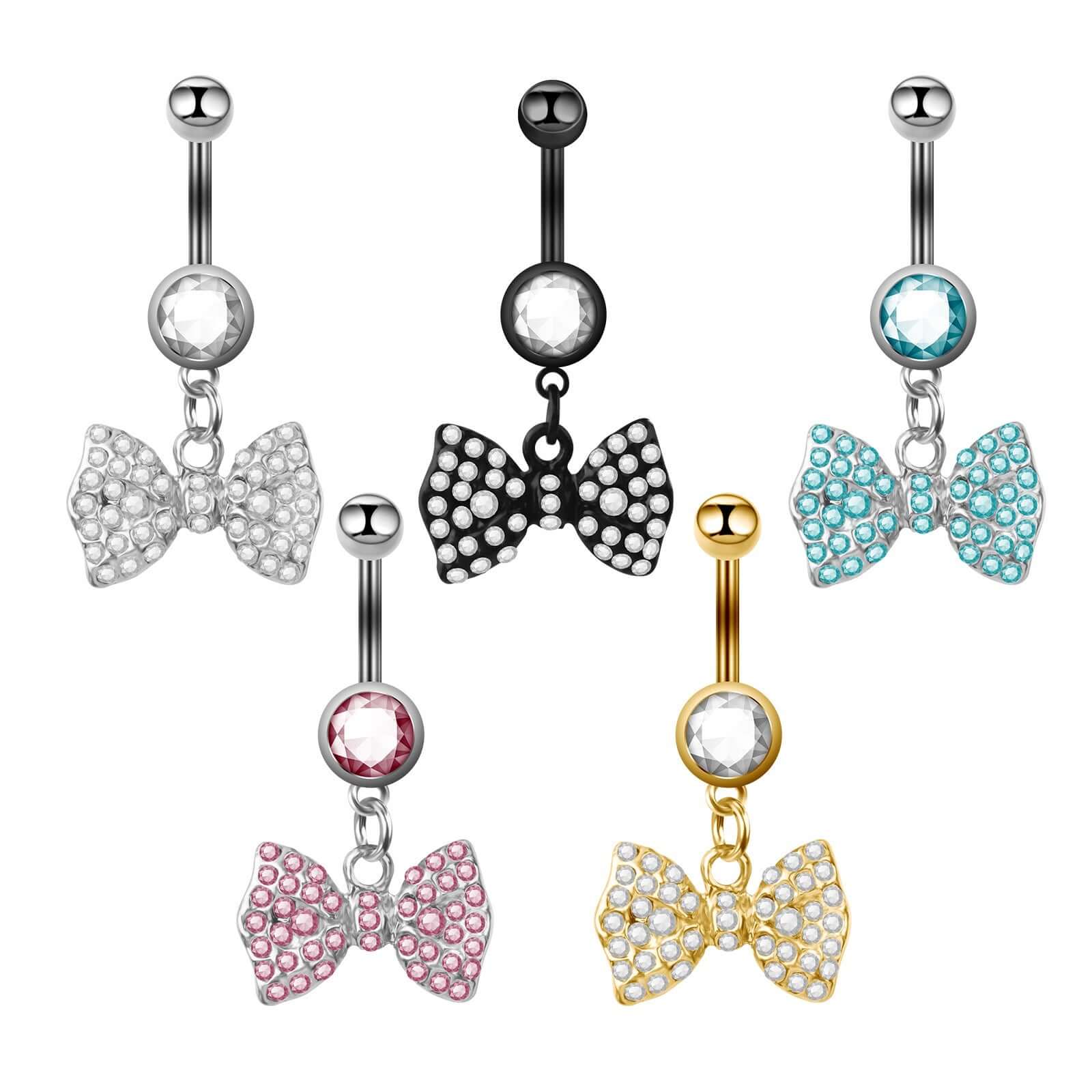 Dangly Diamond Bow Belly Button Rings | UZ471 - Stylish Body Jewelry for Women, Perfect for Parties, Beach & Everyday Wear