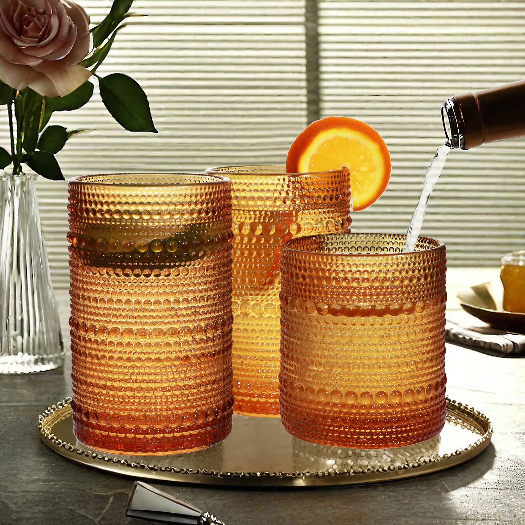 Vintage Hobnail Drinking Glasses Set of 8 - 12 oz Highball & 10 oz Cocktail Glasses, Durable Glassware for Whiskey, Juice, Milk - Perfect for Home Bar, Dinner Parties & Gifts
