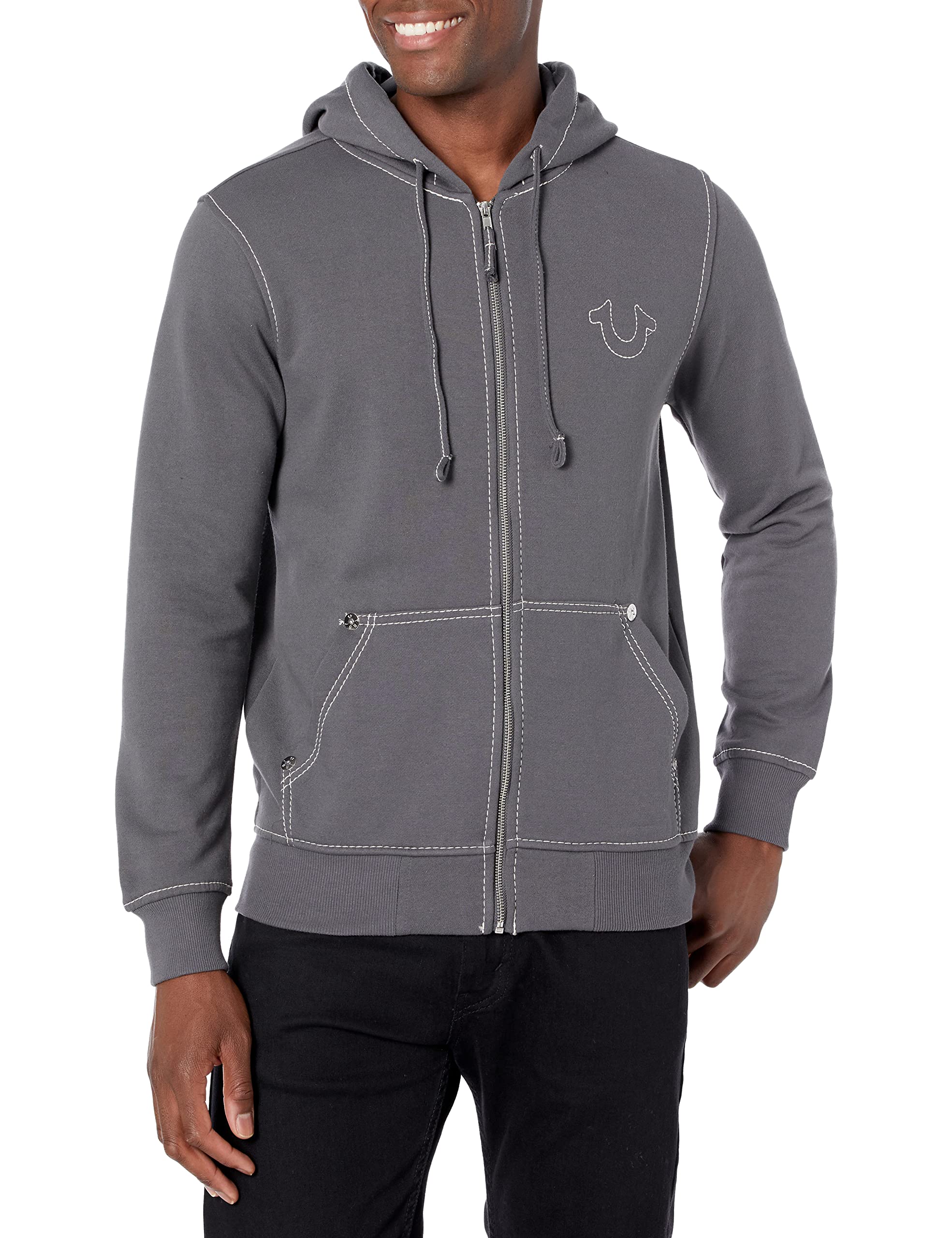 True Religion Men's Big T Zip Up Hoodie - Premium Cotton Hooded Sweatshirt with Front Pocket | Casual Streetwear for Everyday Comfort & Style