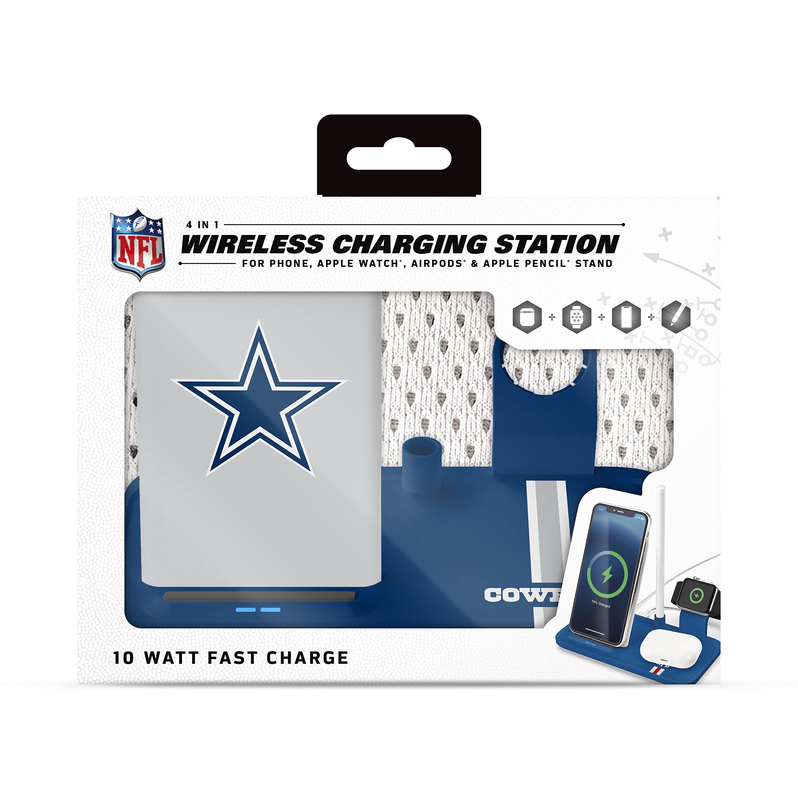 SOAR NFL 4-in-1 Wireless Charging Station for iPhone, Apple Watch, AirPods & Apple Pencil - Fast Qi Charging Dock for Multiple Devices - Perfect for Home, Office & Travel Use
