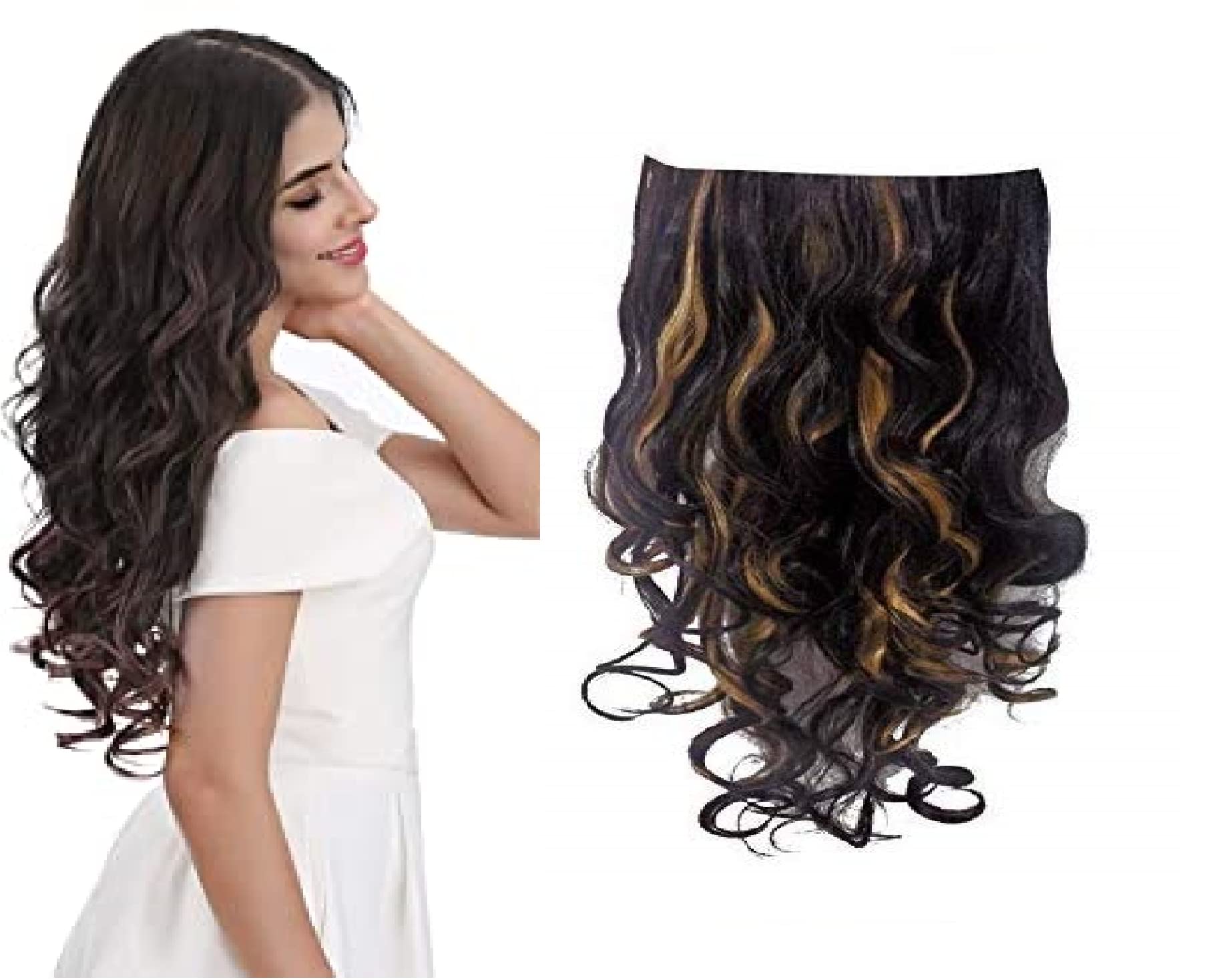 INAAYA Synthetic Curly Hair Extensions for Women - Golden Brown Clip-in Hairpieces for Parties, Weddings & Special Occasions | Heat-Resistant & Natural-Looking