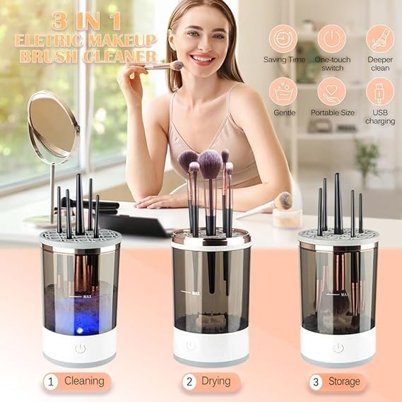 FLYDER Automatic Electric Makeup Brush Cleaner Machine with Cleaning Mat - Professional Cosmetic Brush Washer for All Size Beauty Brushes & Blenders | Perfect for Home Salon, Travel & Professional Makeup Artists