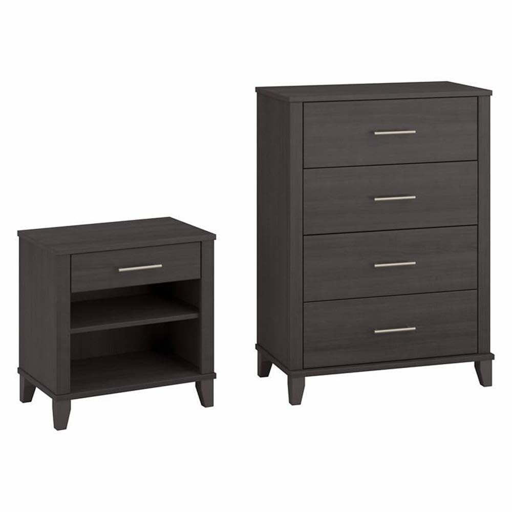 Bush Furniture Somerset 5-Drawer Chest and Nightstand Set, Storm Gray - Modern Bedroom Dresser with Ample Storage for Clothes, Jewelry & Accessories - Perfect for Master Bedroom, Guest Room or Dorm Organization