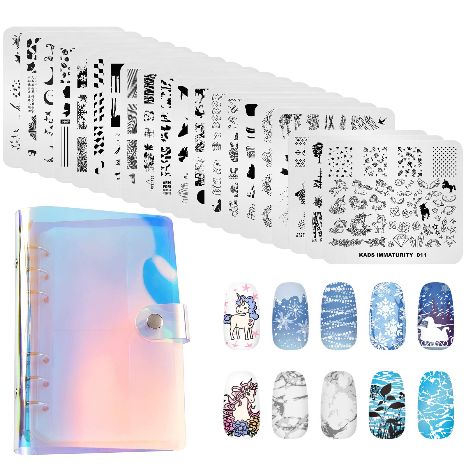 KADS 20Pcs Nail Stamping Plates Set - Christmas Nail Art Templates with Laser Plate Organizer | DIY Holiday Nail Designs for Parties & Gifts