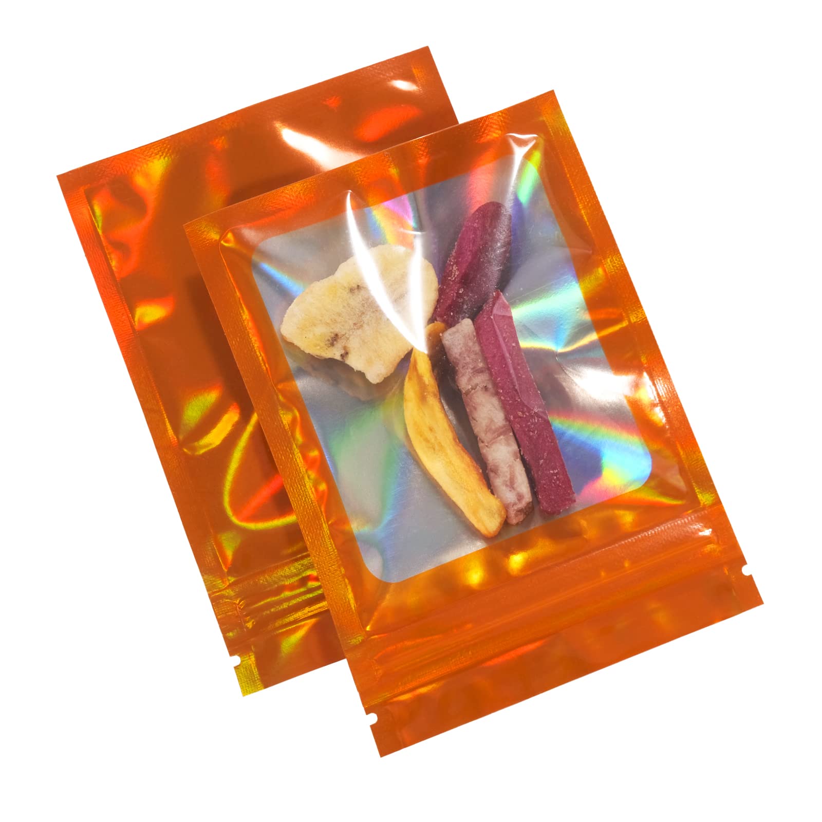 100 Pack 2.8 x 4 Inch Resealable Smell Proof Mylar Bags with Front Window - Orange Flat Foil Pouch for Food Storage, Coffee, Tea, Herbs & Cannabis Preservation | Airtight & Moisture Proof Packaging Solution