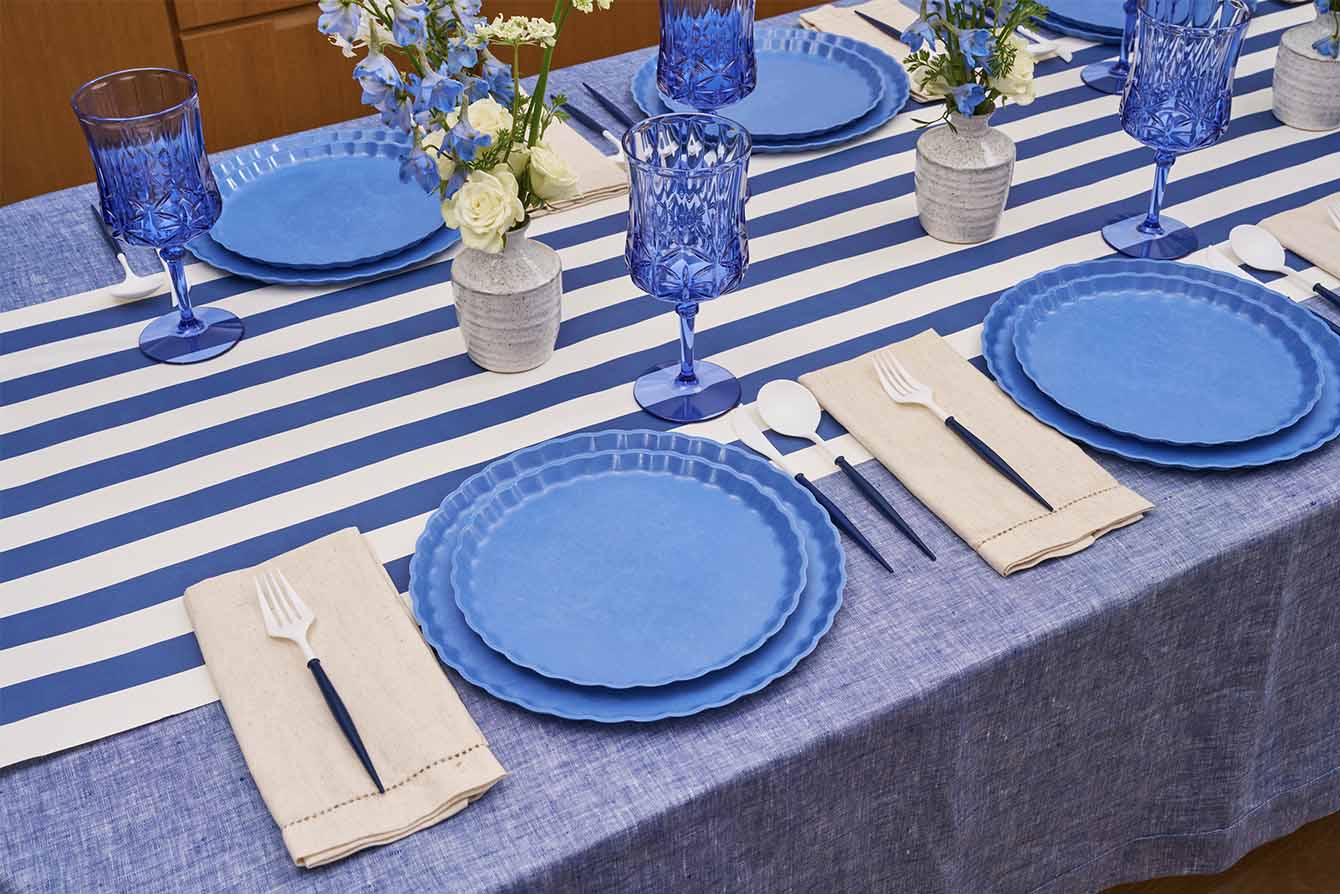 Eco-Friendly Dinner Plates Set of 8 - French Blue Ceramic Plates for Everyday Use, Parties & Sustainable Dining | Dishwasher & Microwave Safe